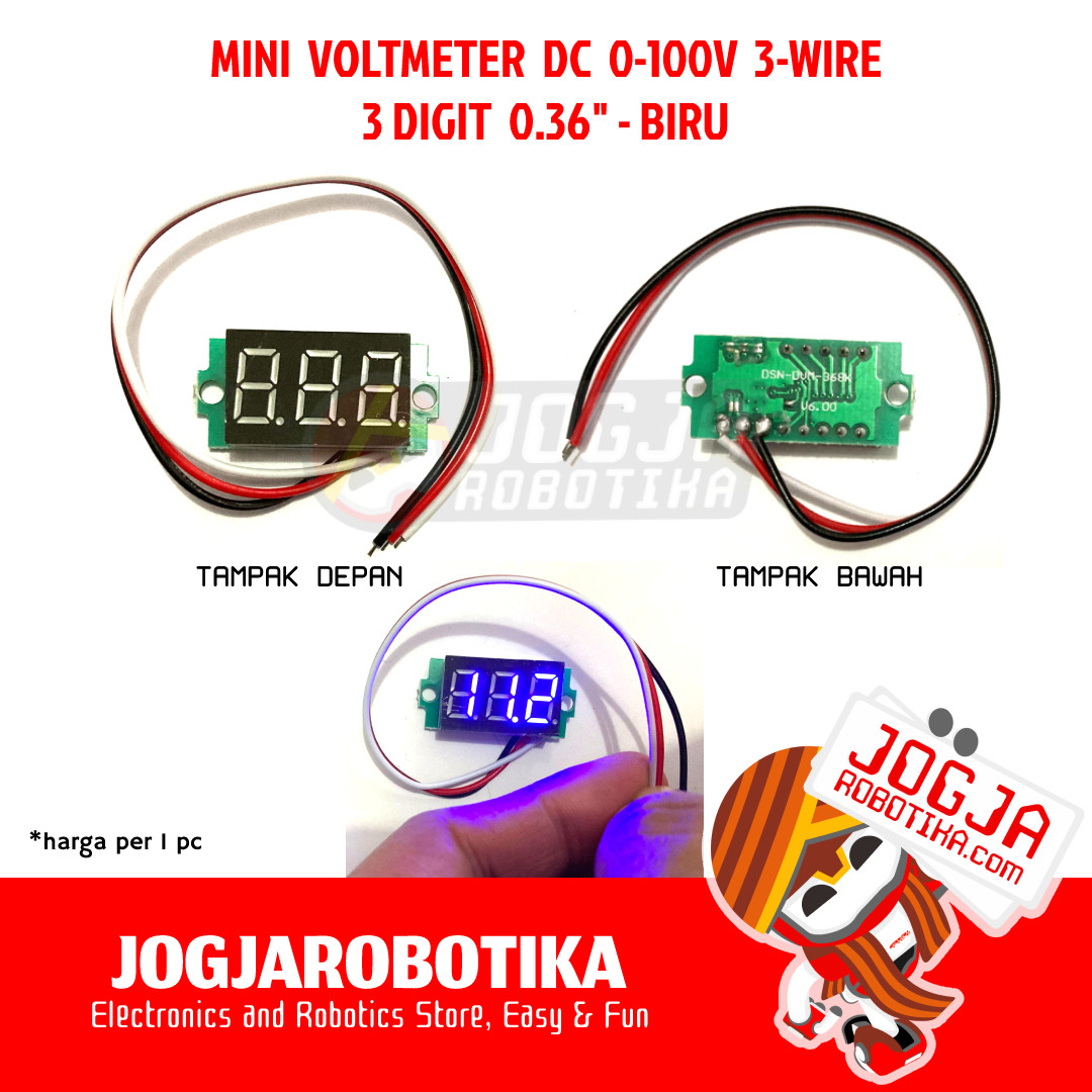 MINI VOLTMETER DIGITAL DC 4-30V 0-100V 3 DIGIT 0.36 INCH - BIRU