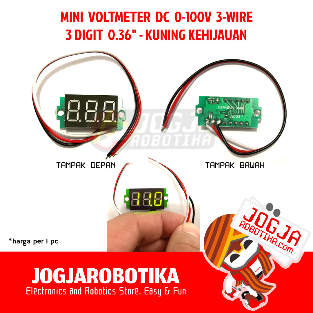 MINI VOLTMETER DIGITAL DC 4-30V 0-100V 3 DIGIT 0.36 INCH - HIJAU REDUP GREEN-YELLOW