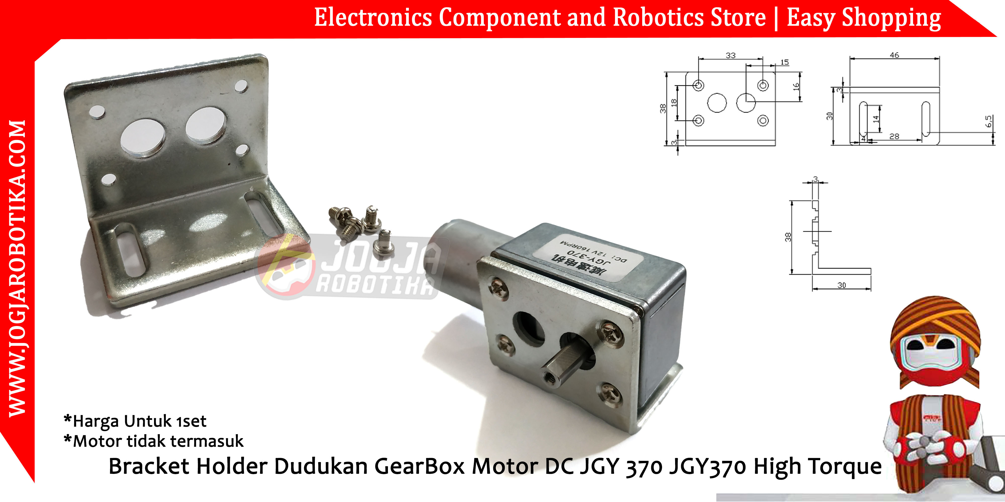 Bracket Holder Dudukan GearBox Motor DC JGY 370 JGY370 High Torque