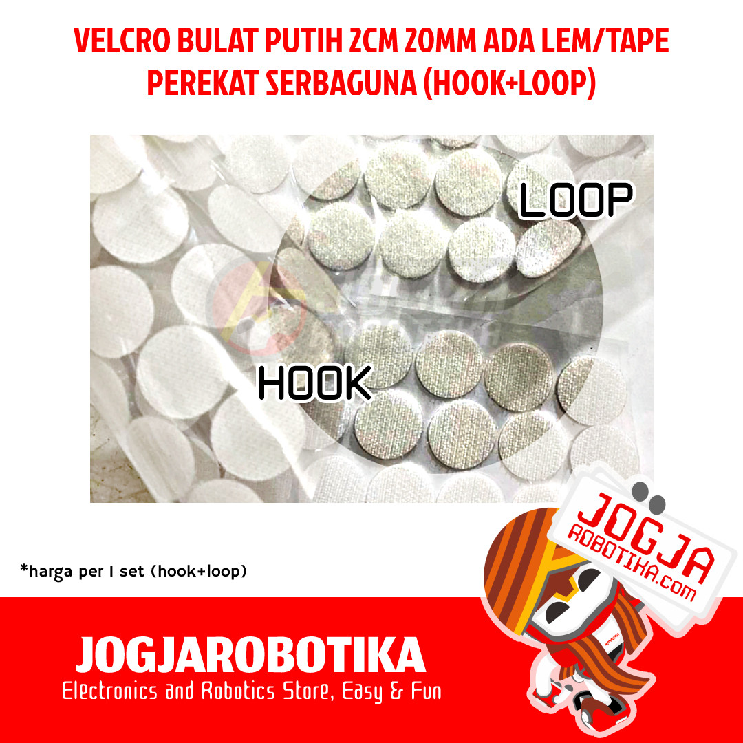 VELCRO BULAT PUTIH 2CM 20MM ADA LEM/TAPE PEREKAT SERBAGUNA HOOK+LOOP