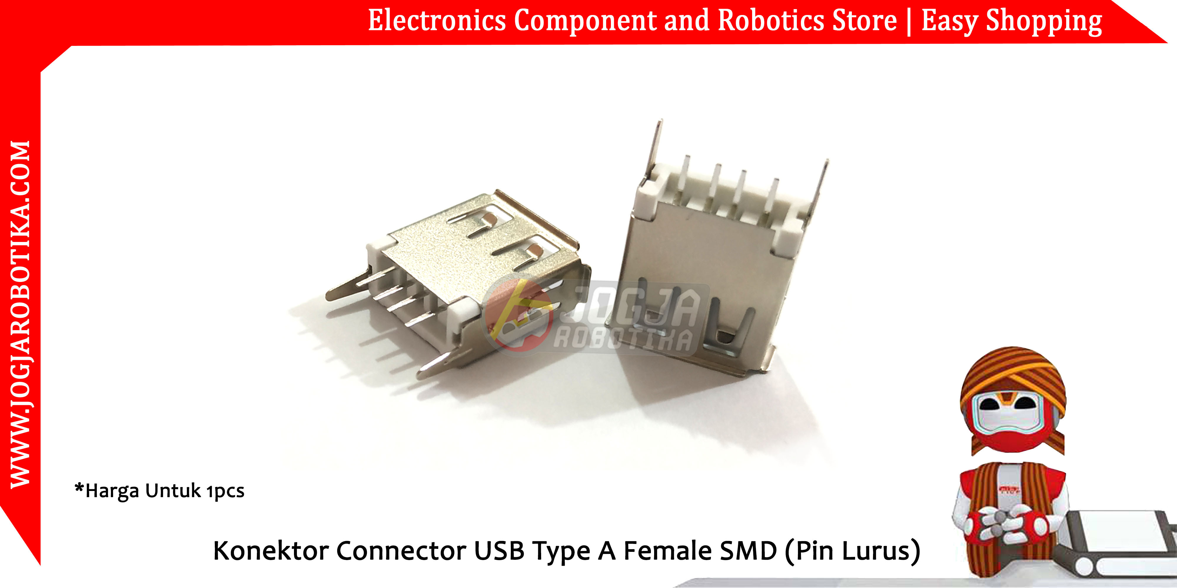 Konektor Connector USB Type A Female SMD (Pin Lurus)