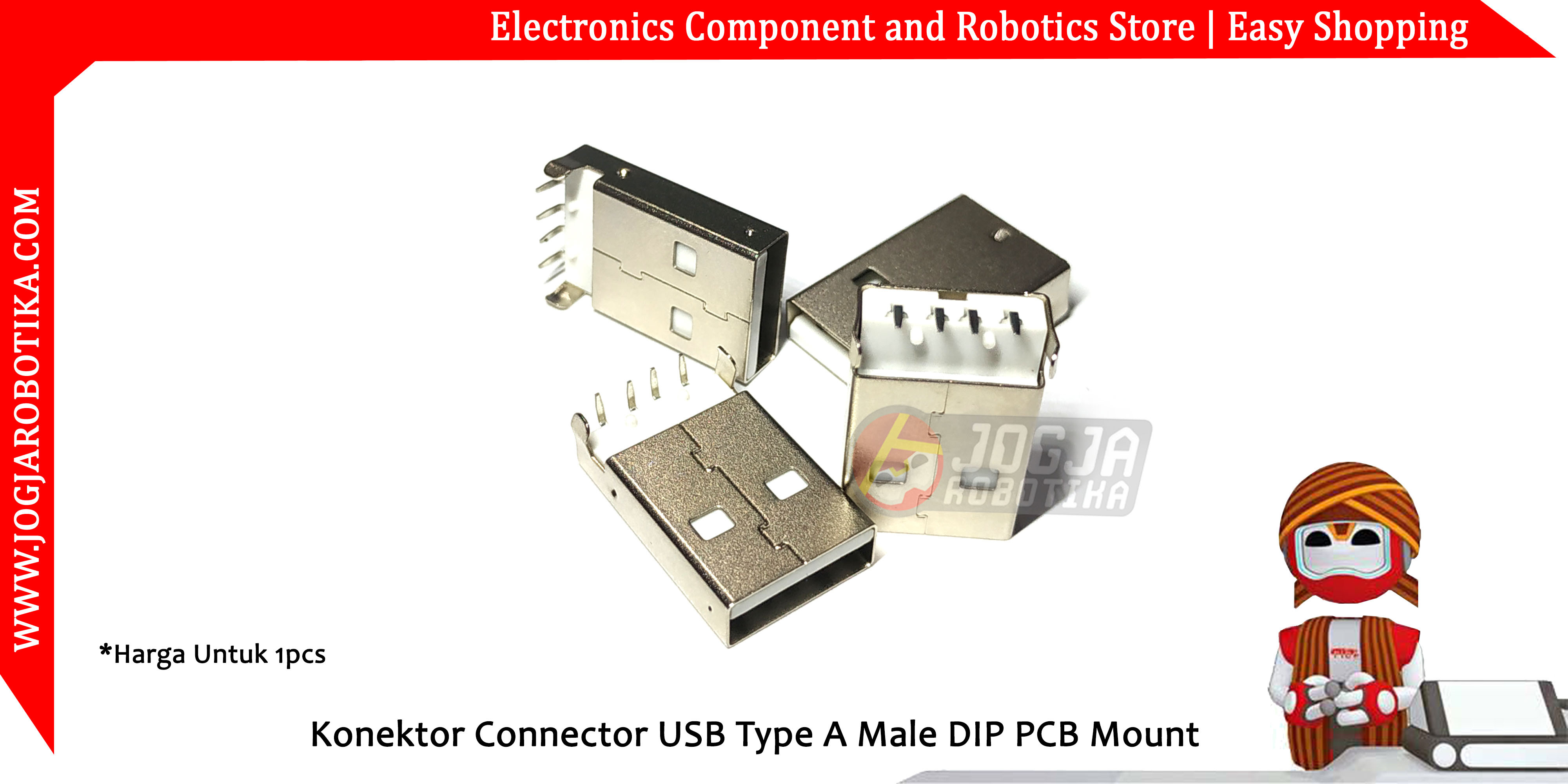 Konektor Connector USB Type A Male DIP PCB Mount