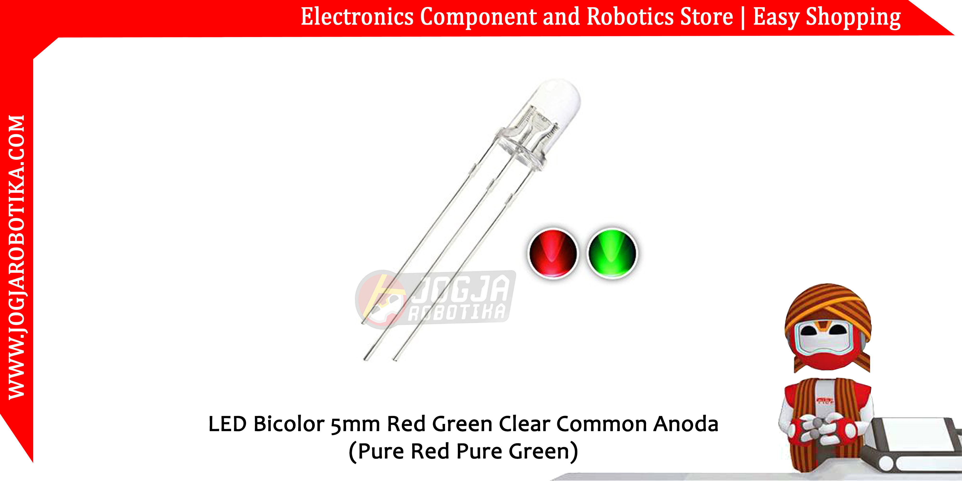 LED Bicolor 5mm Red Green Clear Common Anoda (Pure Red Pure Green)