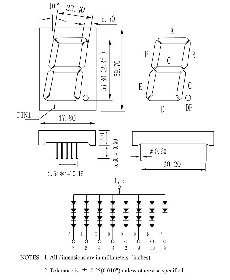 Seven Segment Common Anoda 2.3 Inch - Hijau