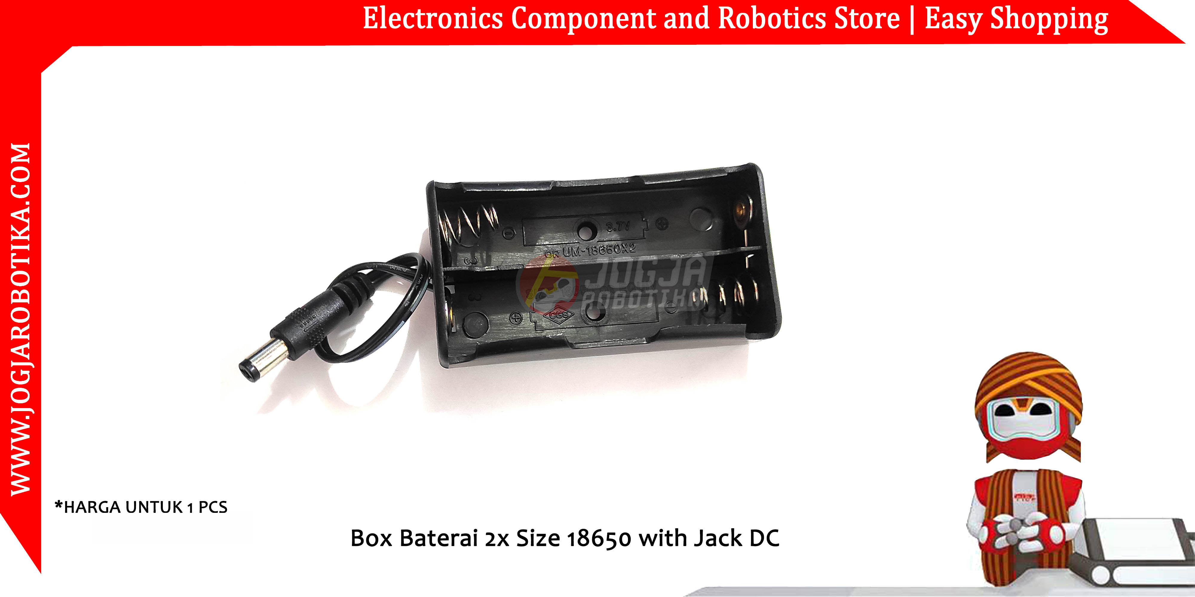 Box Baterai 2x Size 18650 with Jack DC