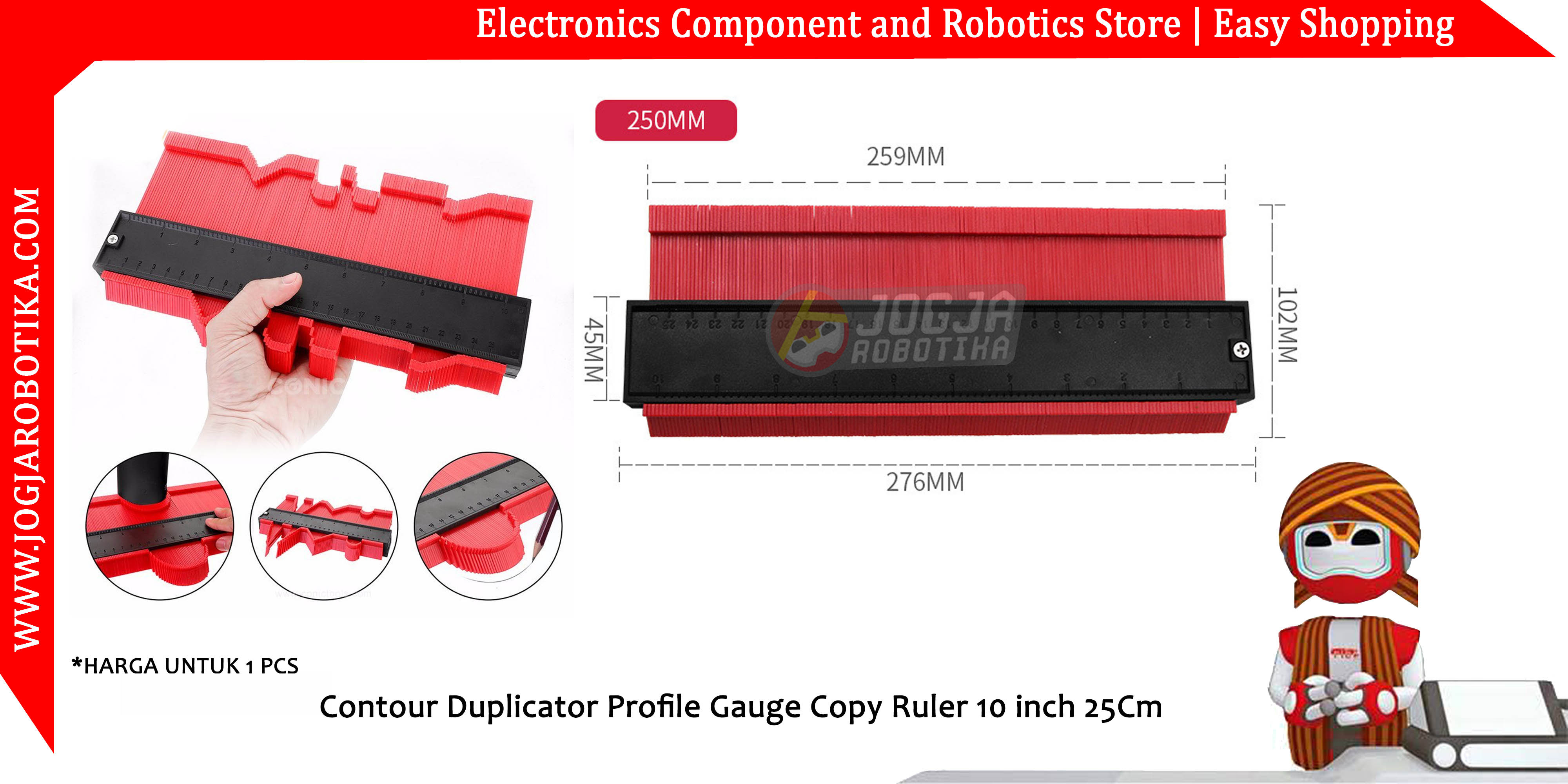 Alat Transfer Contour Duplicator Profile Gauge Copy Ruler 10inch 25Cm