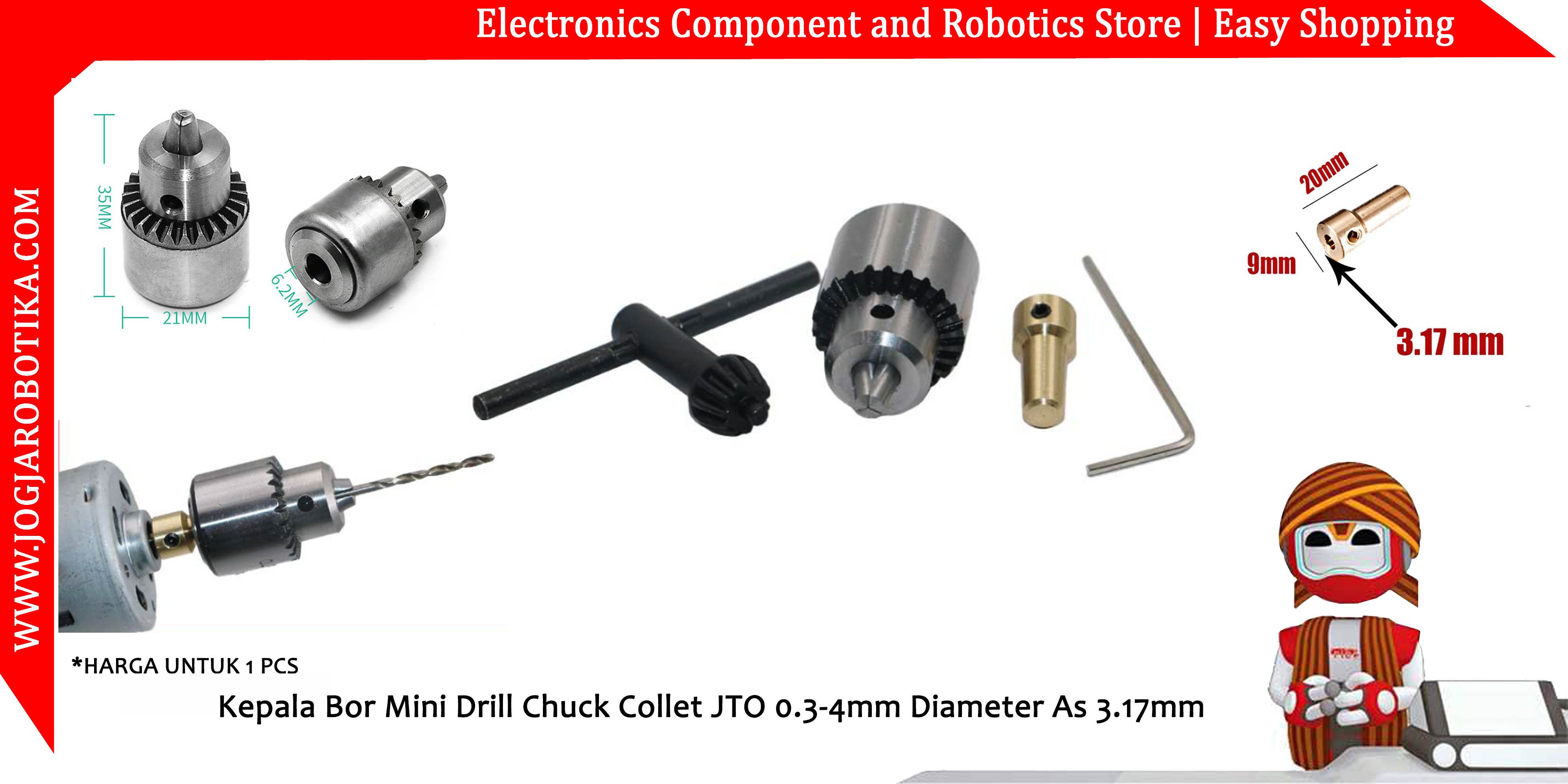 Kepala Bor Mini Drill Chuck Collet JTO 0.3-4mm Diameter As 3.17mm