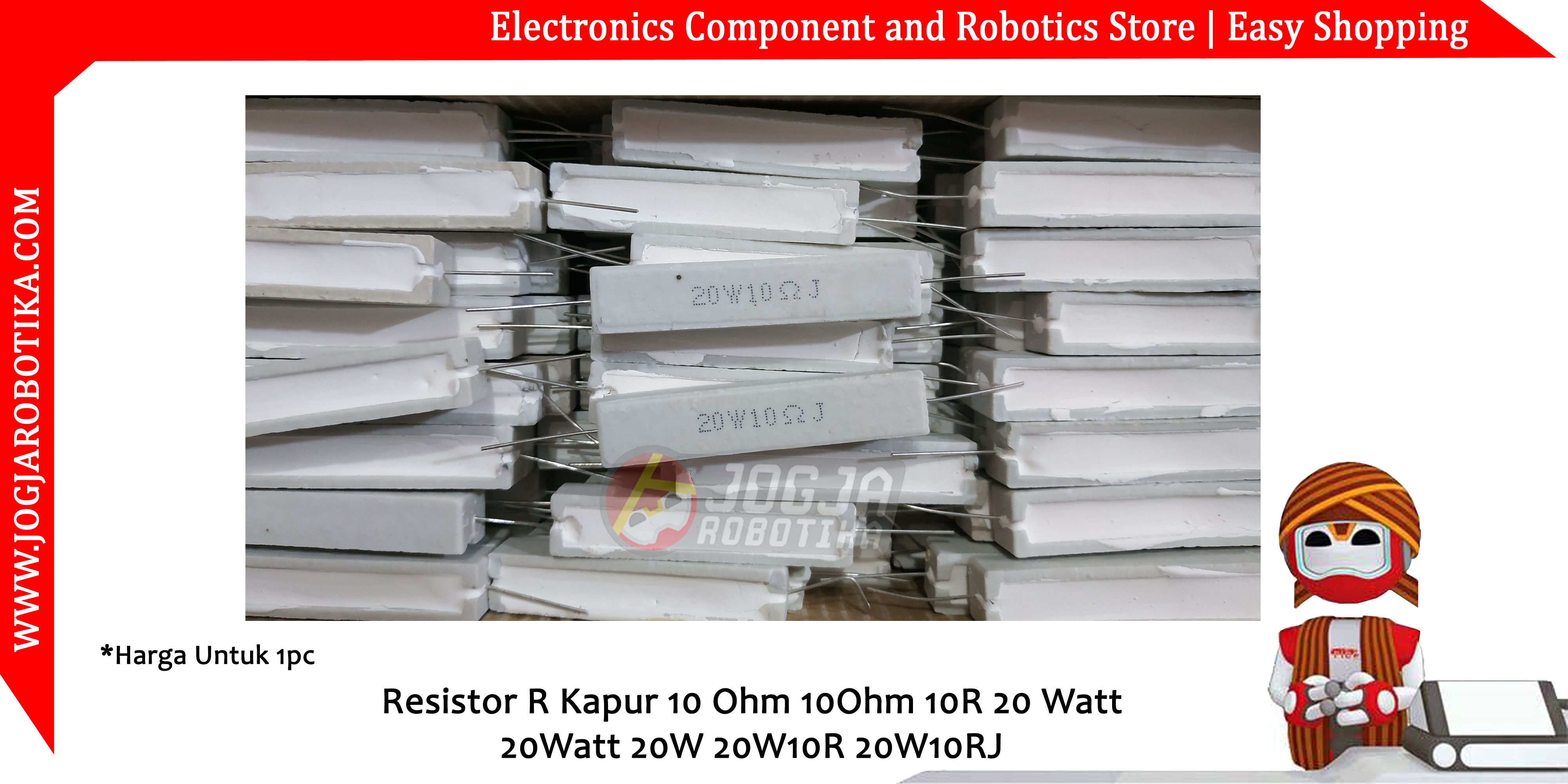 Resistor R Kapur 10 Ohm 10Ohm 10R 20 Watt 20Watt 20W 20W10R 20W10RJ