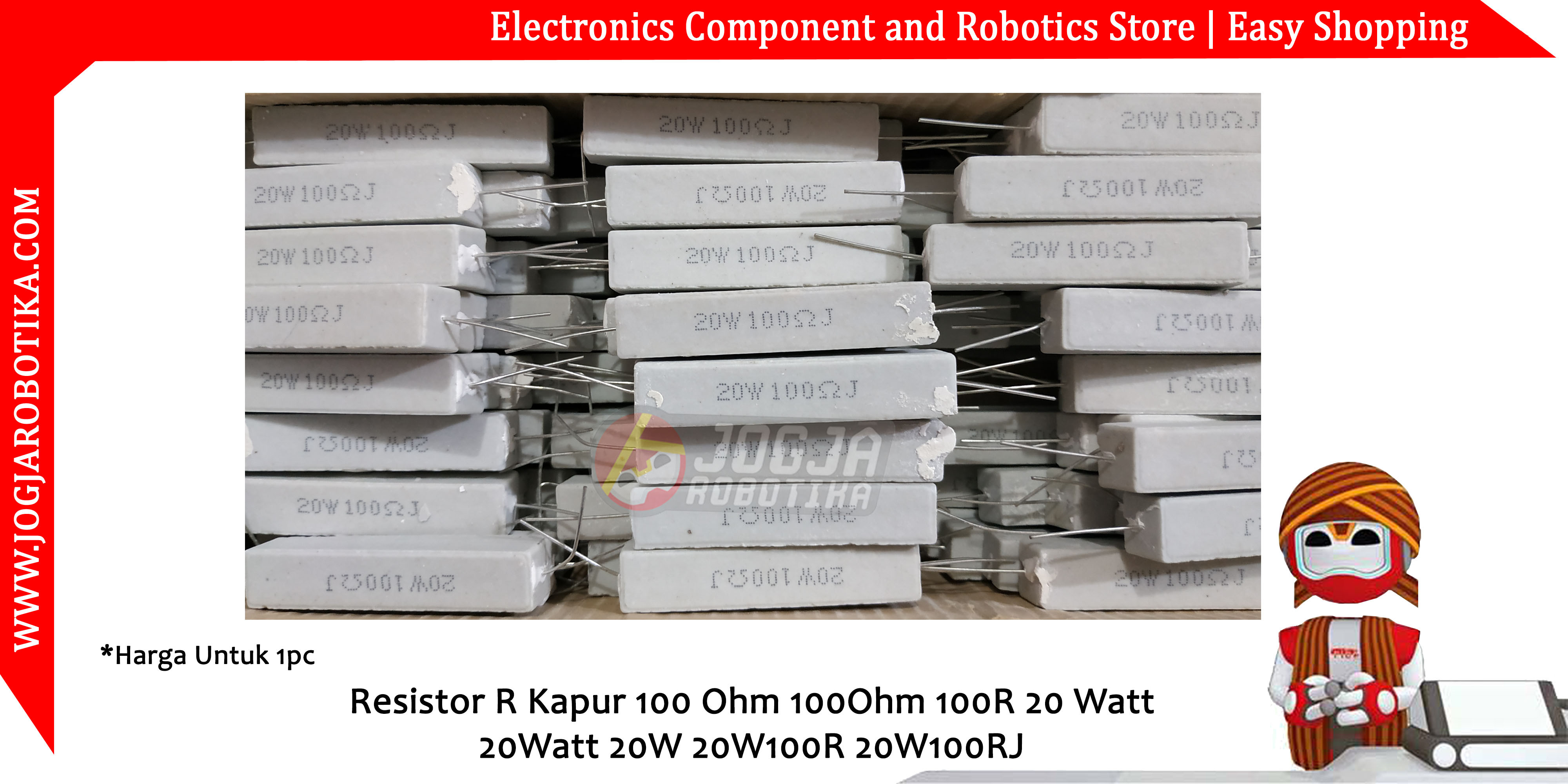Resistor R Kapur 100 Ohm 100Ohm 100R 20 Watt 20Watt 20W 20W100R 20W100RJ