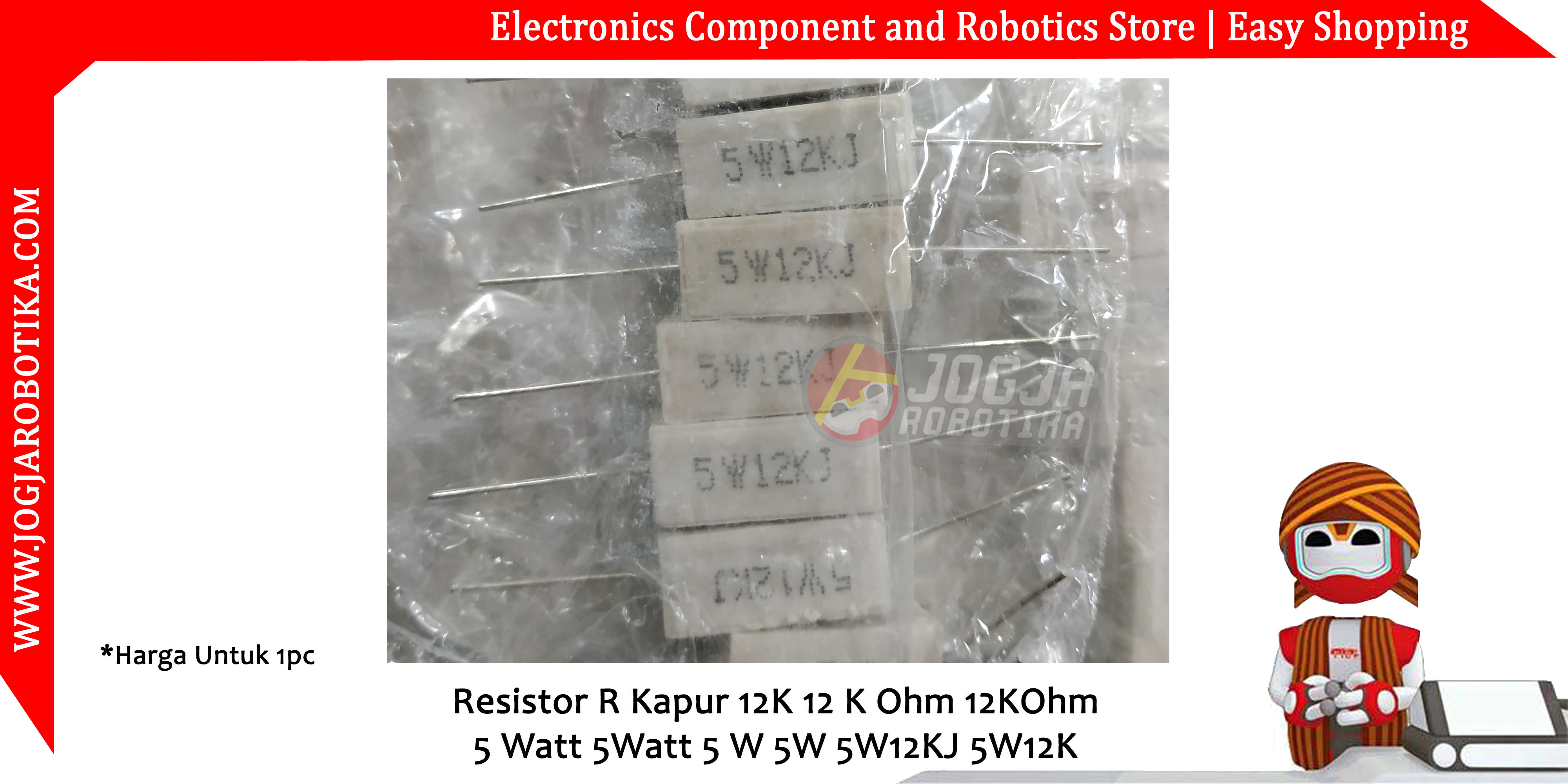 Resistor R Kapur 12K 12 K Ohm 12KOhm 5 Watt 5Watt 5 W 5W 5W12KJ 5W12K