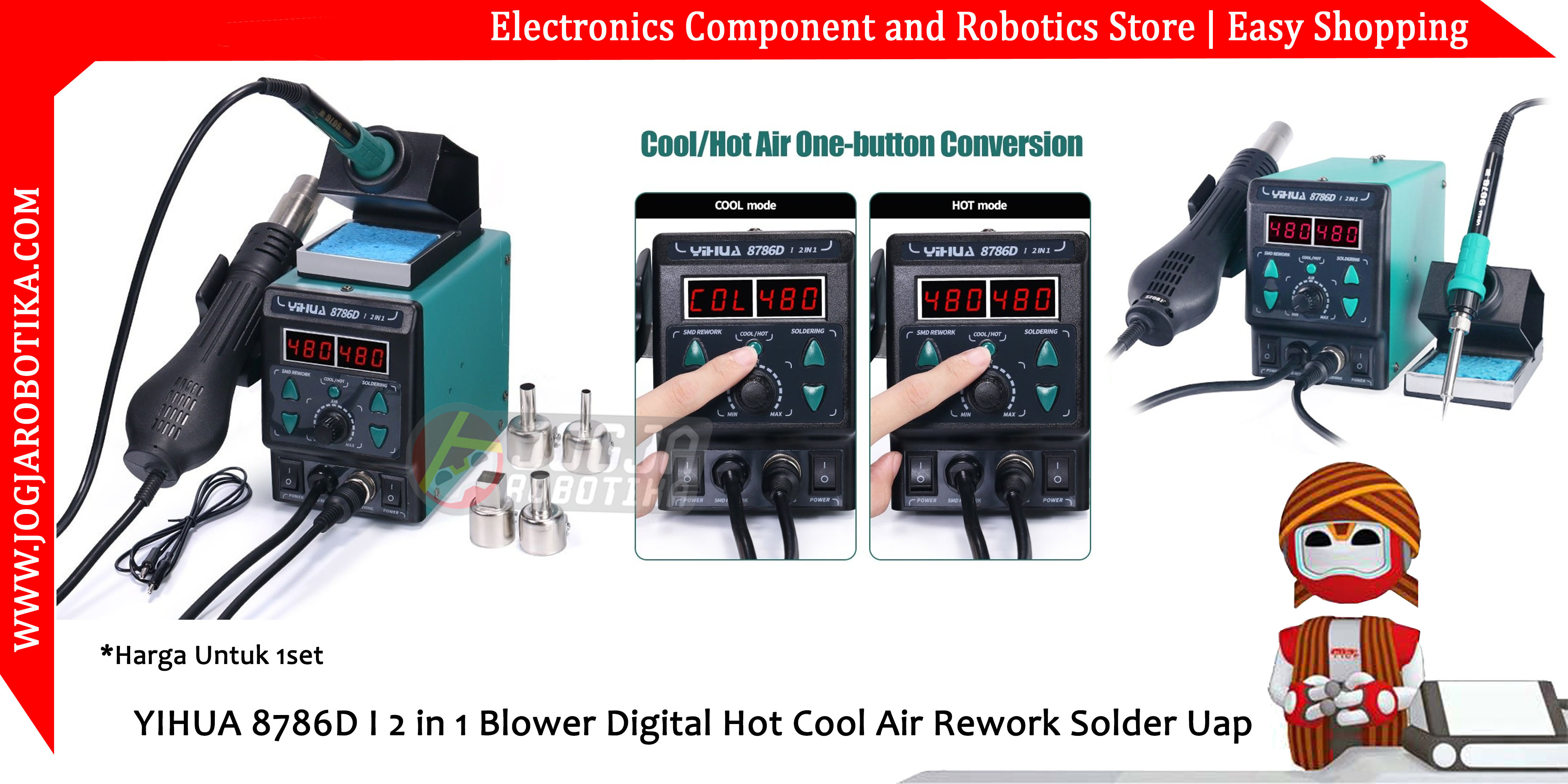 YIHUA 8786D I 2 in 1 Blower Digital Hot Cool Air Rework Solder Uap