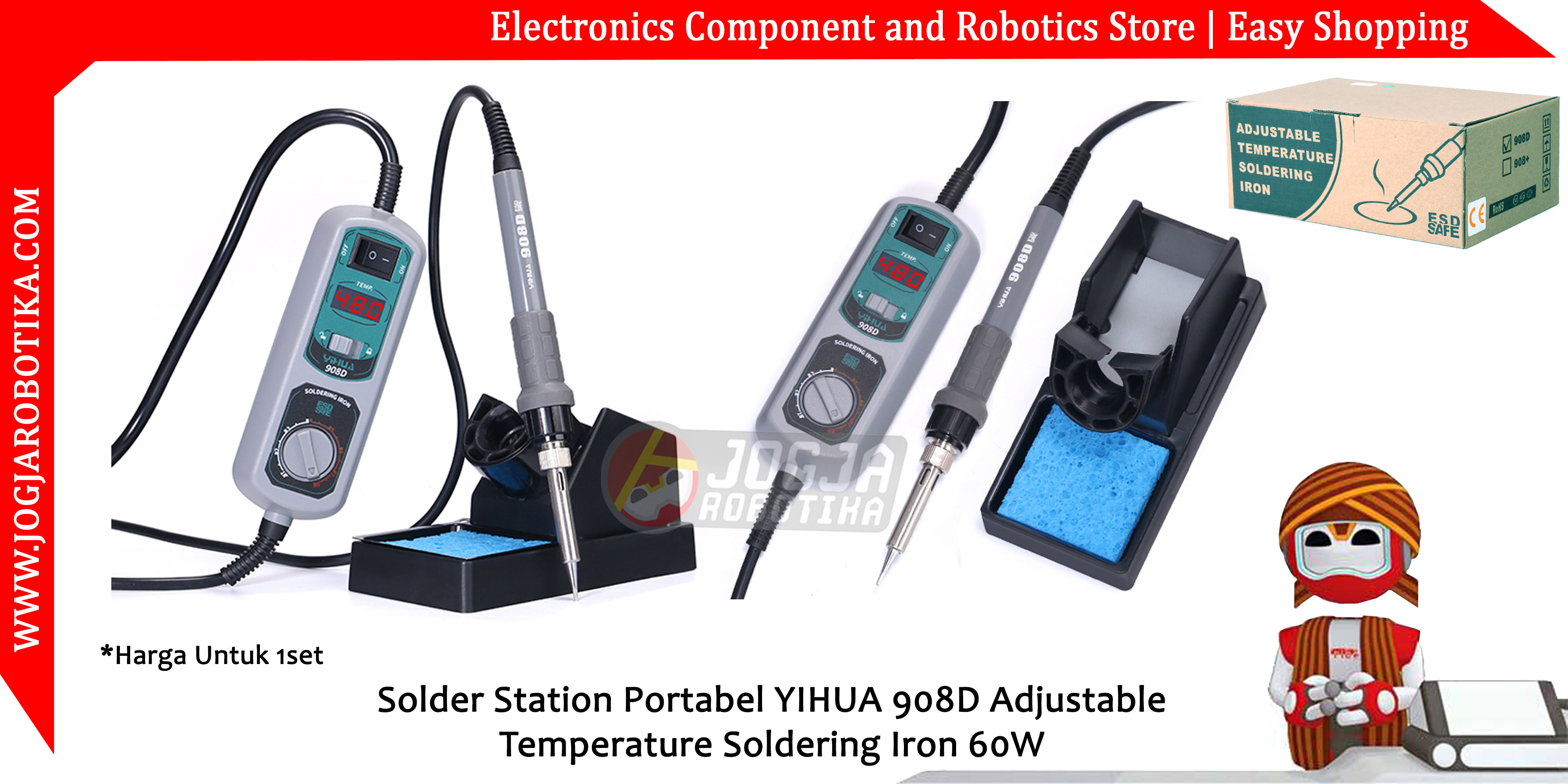 Solder Station Portabel YIHUA 908D Adjustable Temperature Soldering Iron 60W