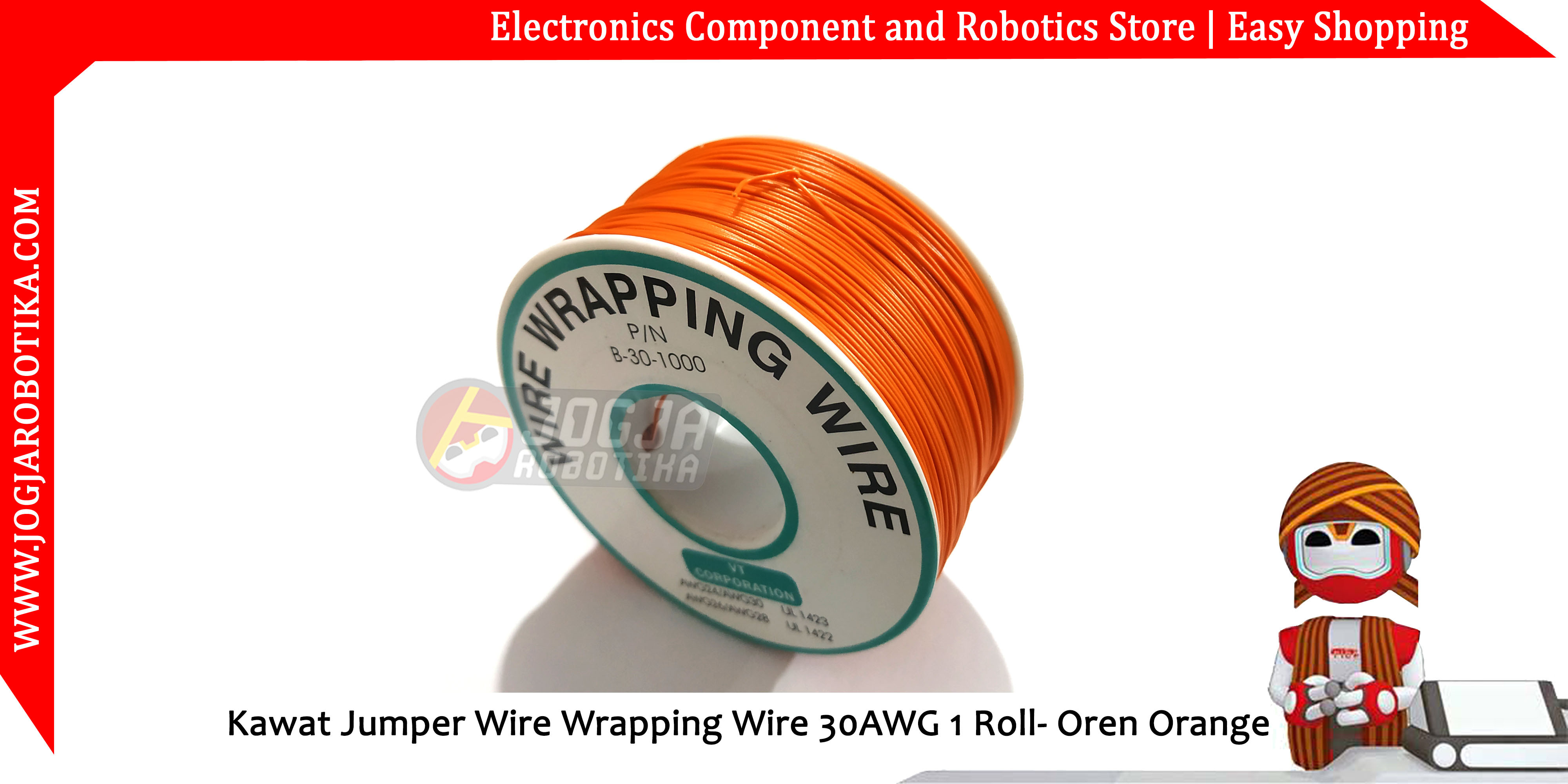 Kawat Jumper Wire Wrapping Wire 30AWG 1 Roll - Oren Orange