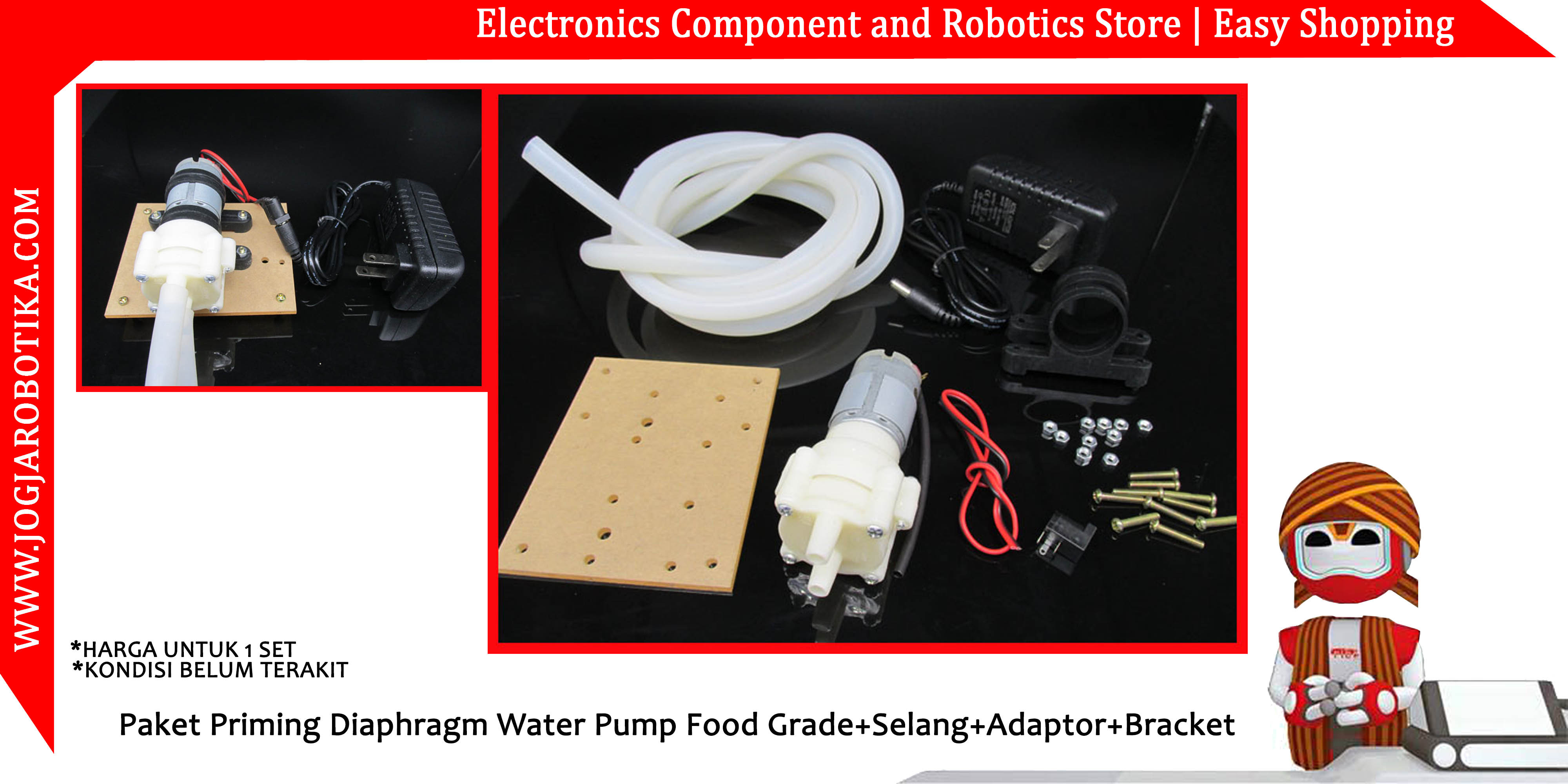 Paket Priming Diaphragm Water Pump Food Grade+Selang+Adaptor+Bracket
