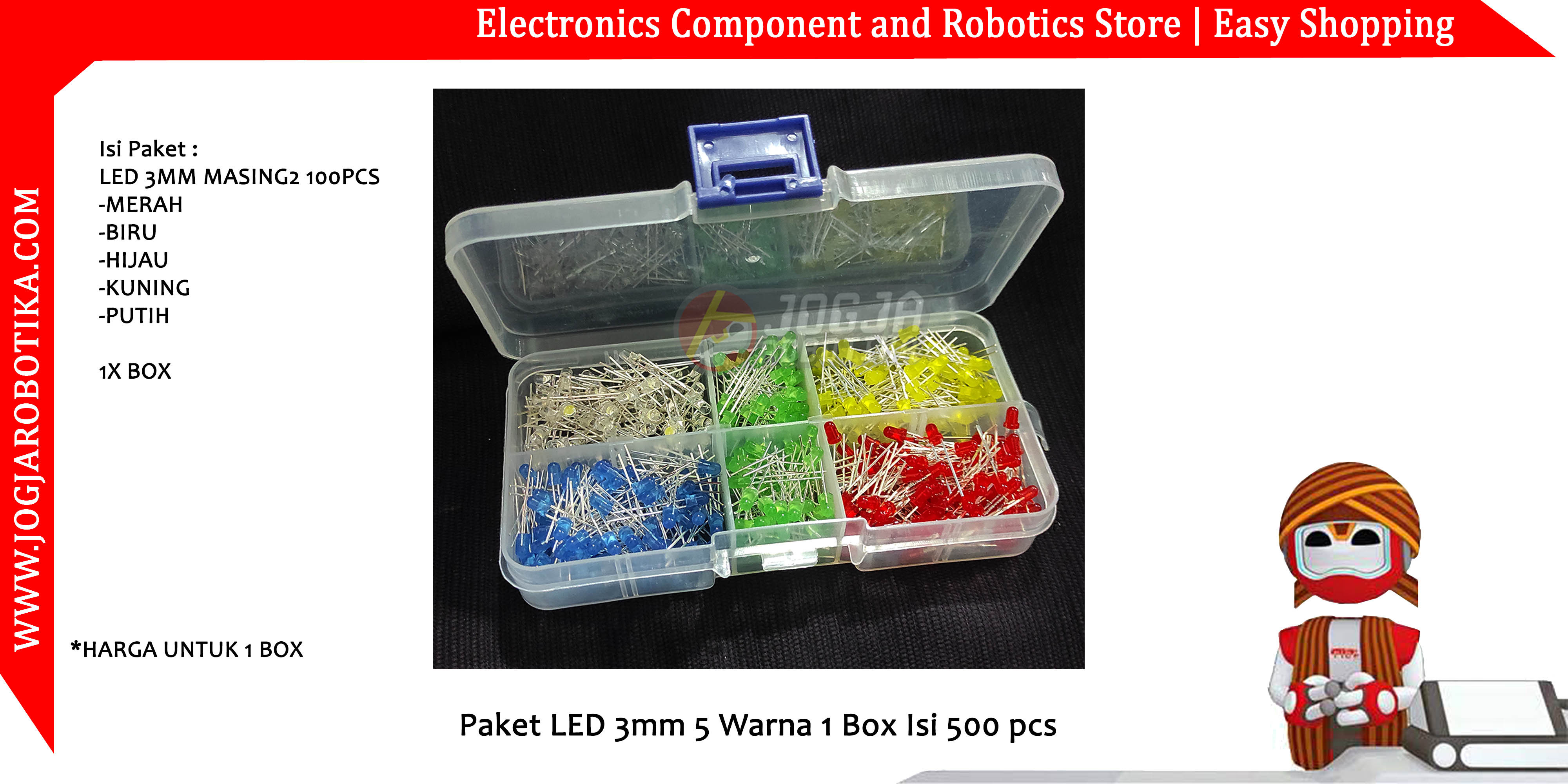Paket LED 3mm 5 Warna 1 Box Isi 500 pcs