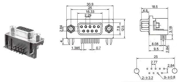 DB9 Connector Female PCB Mount