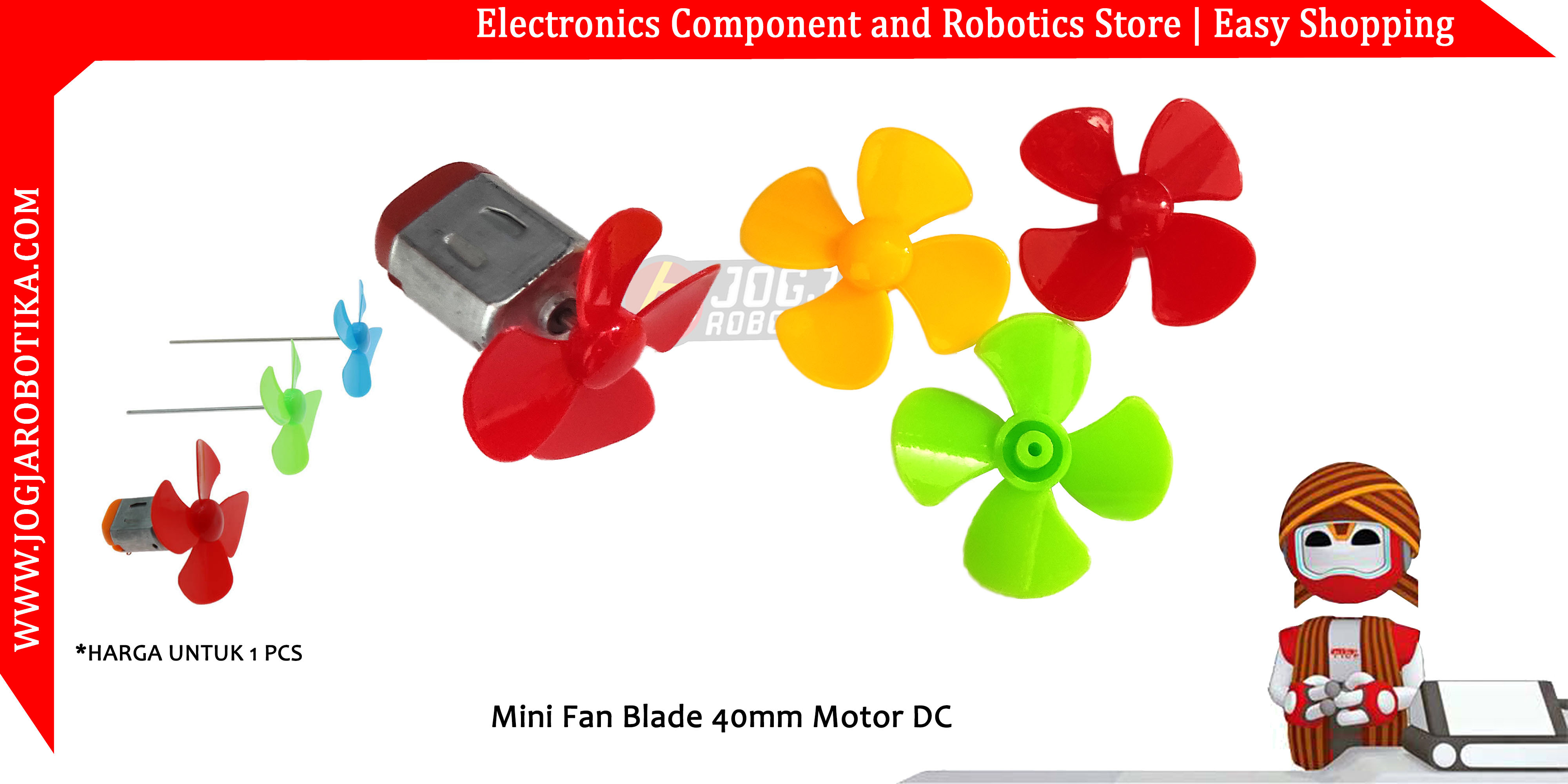 Mini Fan Blade 40mm Motor DC-Merah