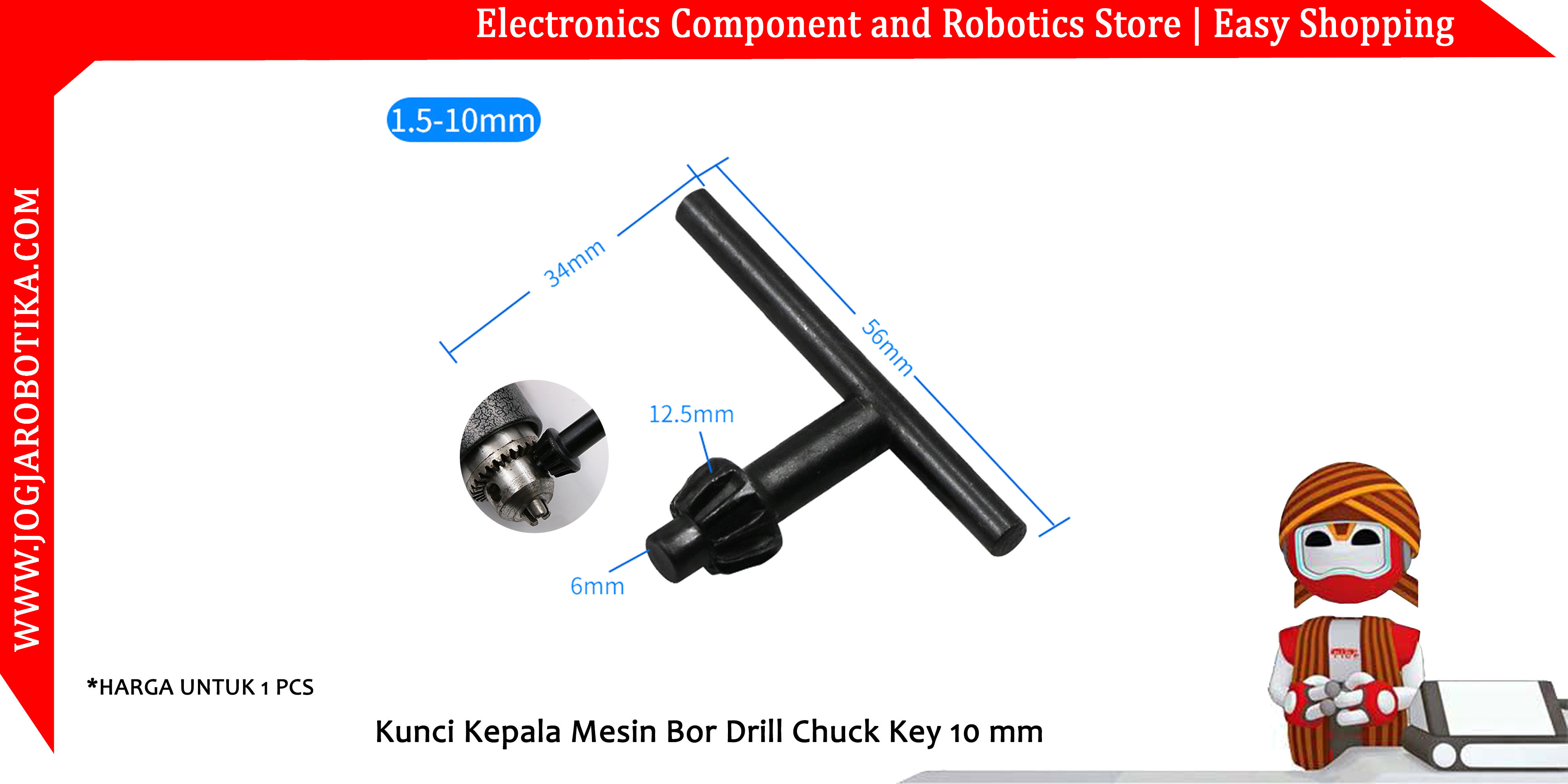 Kunci Kepala Mesin Bor Drill Chuck Key 10 mm