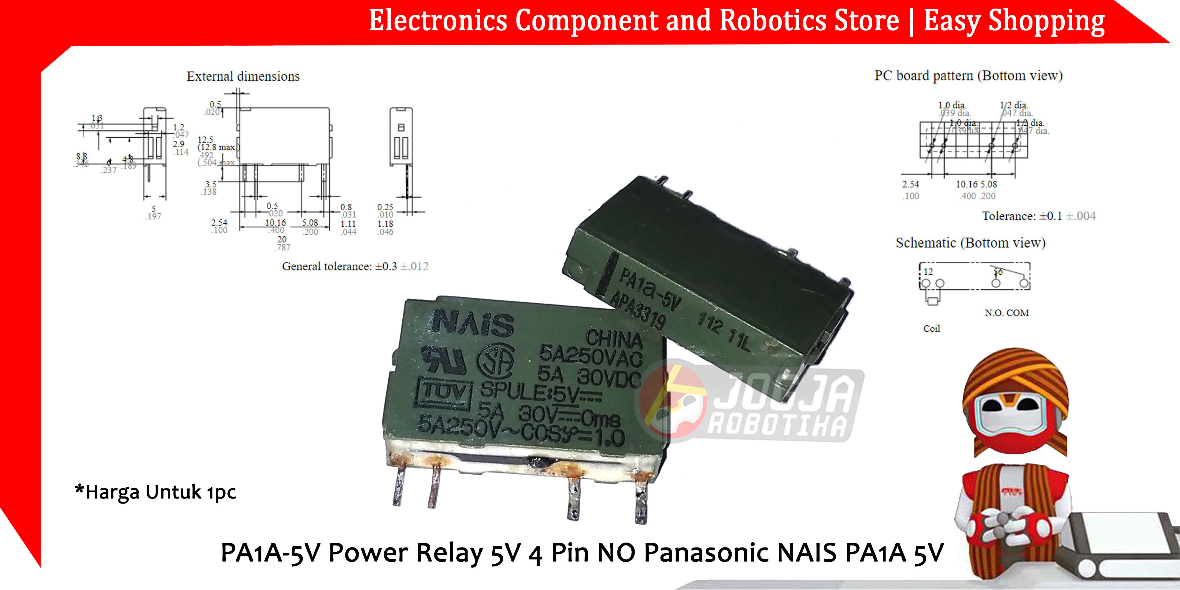 PA1A-5V Power Relay 5V 4 Pin NO Panasonic NAIS PA1A 5V
