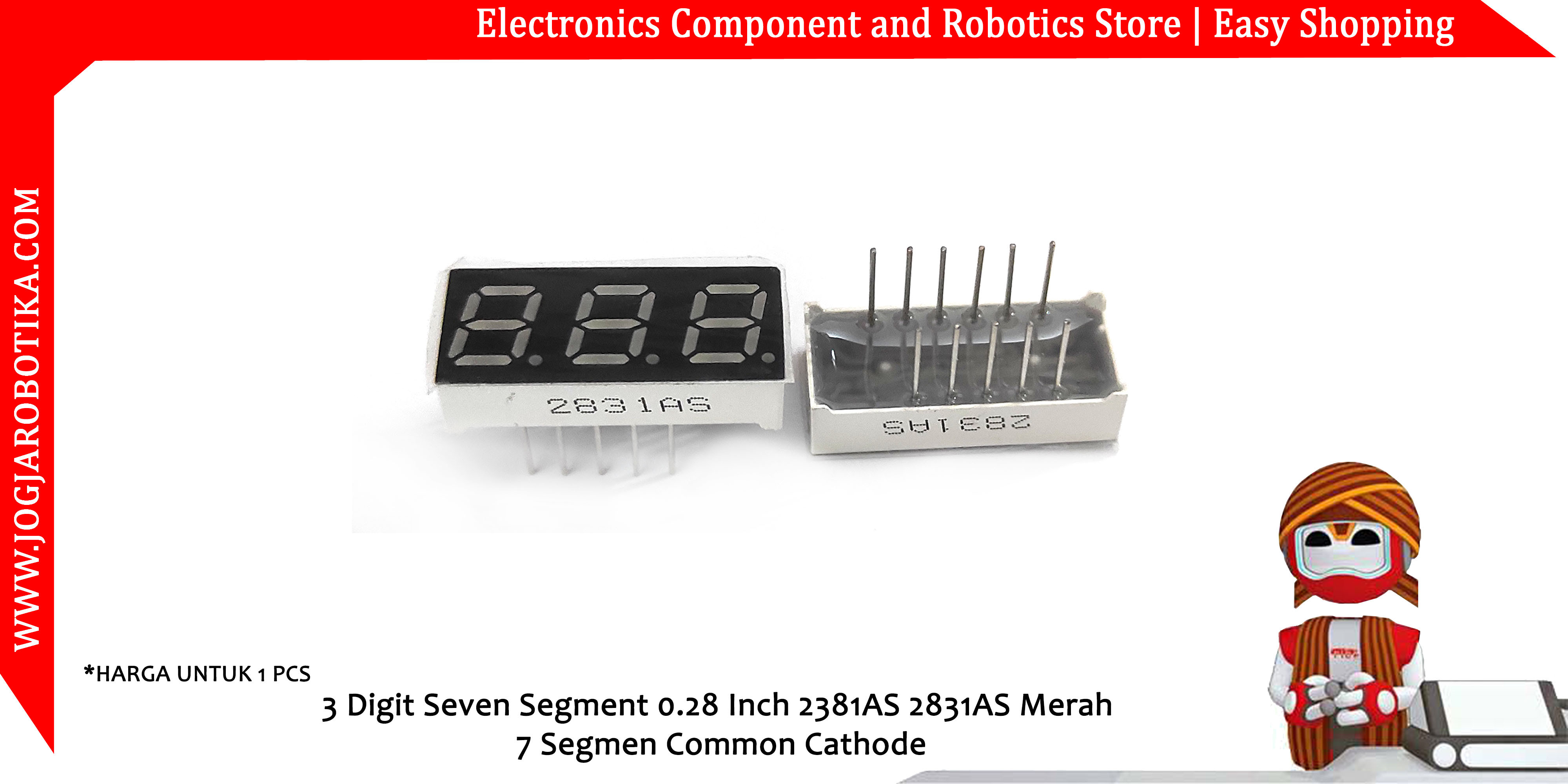 3 Digit Seven Segment 0.28 Inch 2381AS Merah 7 Segmen Common Cathode