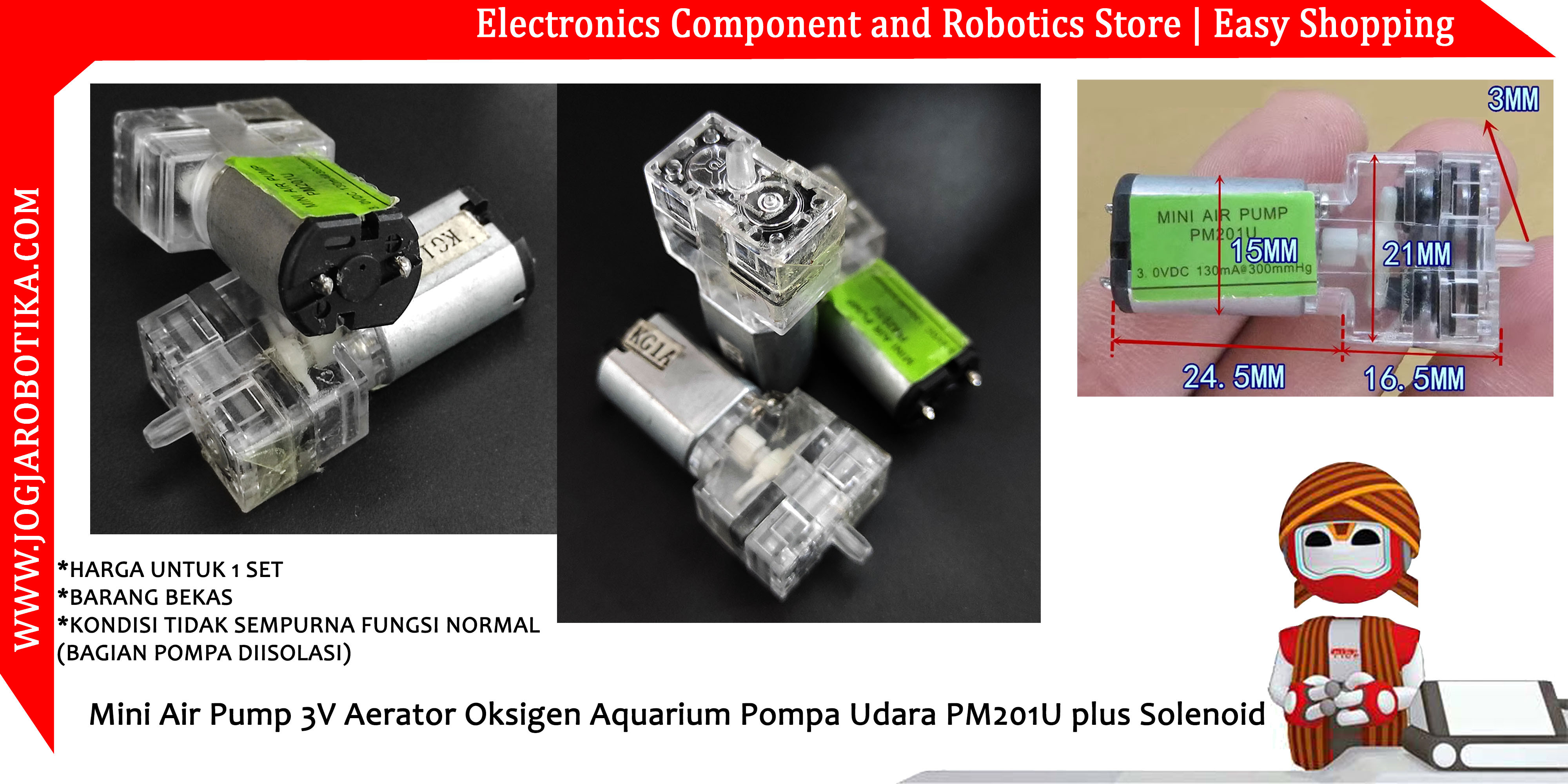 Mini Air Pump 3V Aerator Oksigen Aquarium Pompa Udara PM201U plus Solenoid
