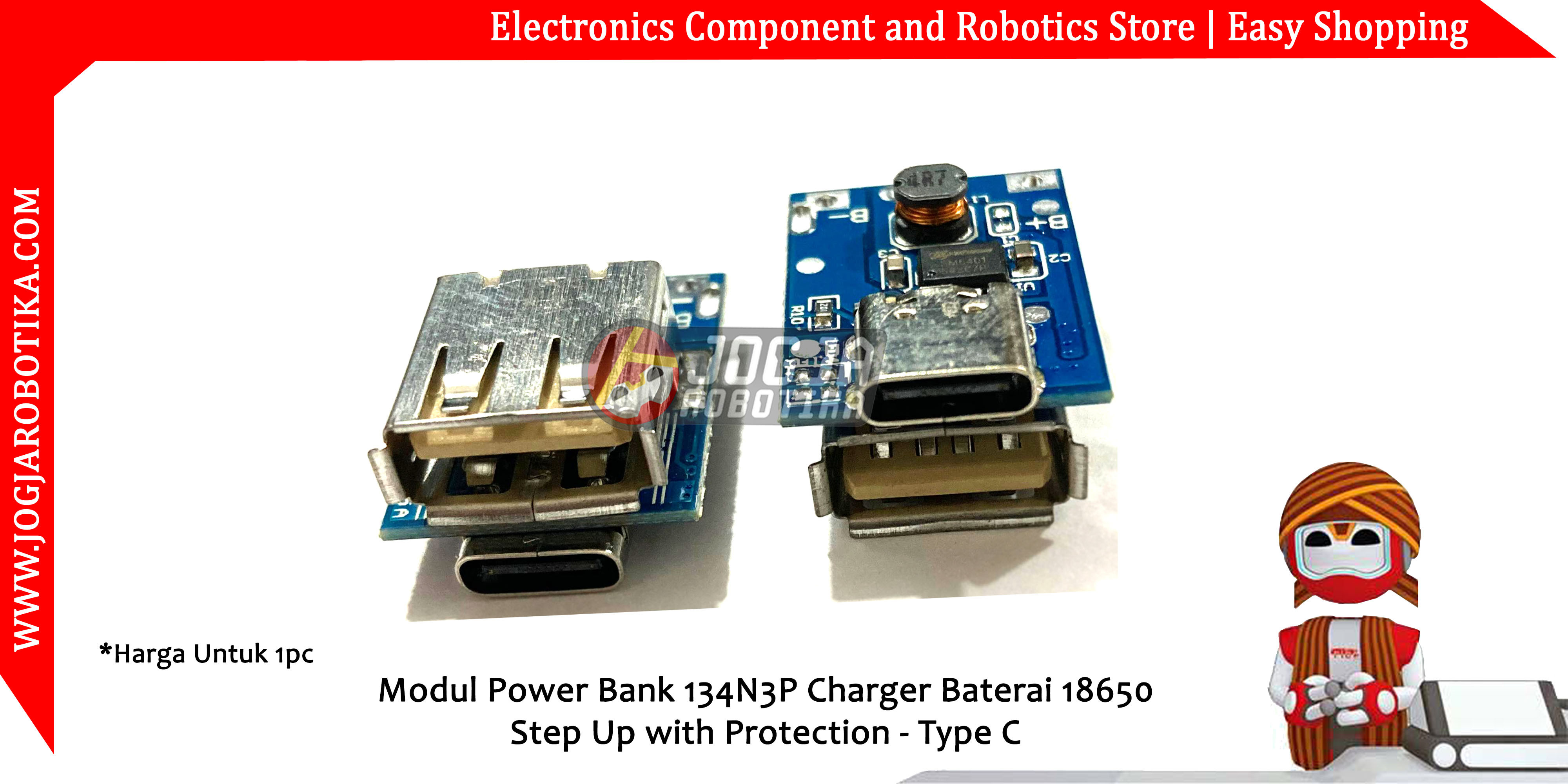 Modul Power Bank 134N3P Charger Baterai 18650 Step Up with Protection - Type C