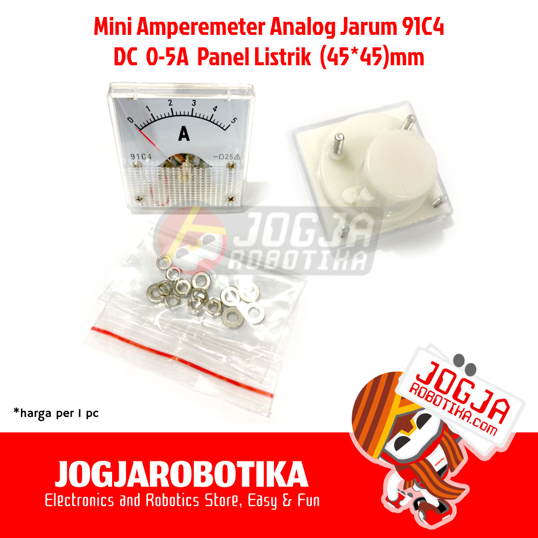 Mini Ampere Meter Analog Jarum 91C4 DC 0-5A Panel Listrik 45x45mm