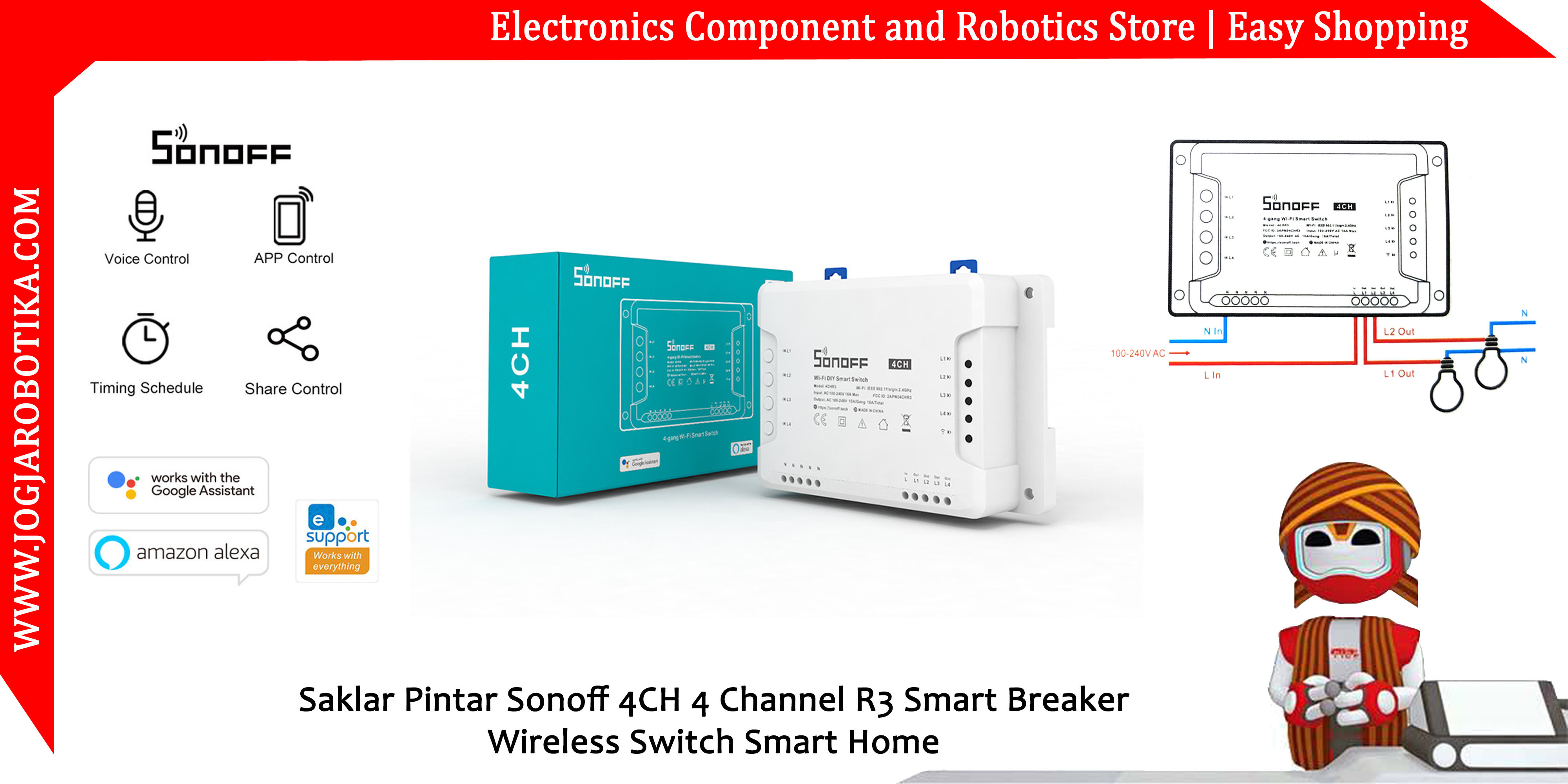Saklar Pintar Sonoff 4CH 4 Channel R3 Smart Breaker Wireless Switch Smart Home
