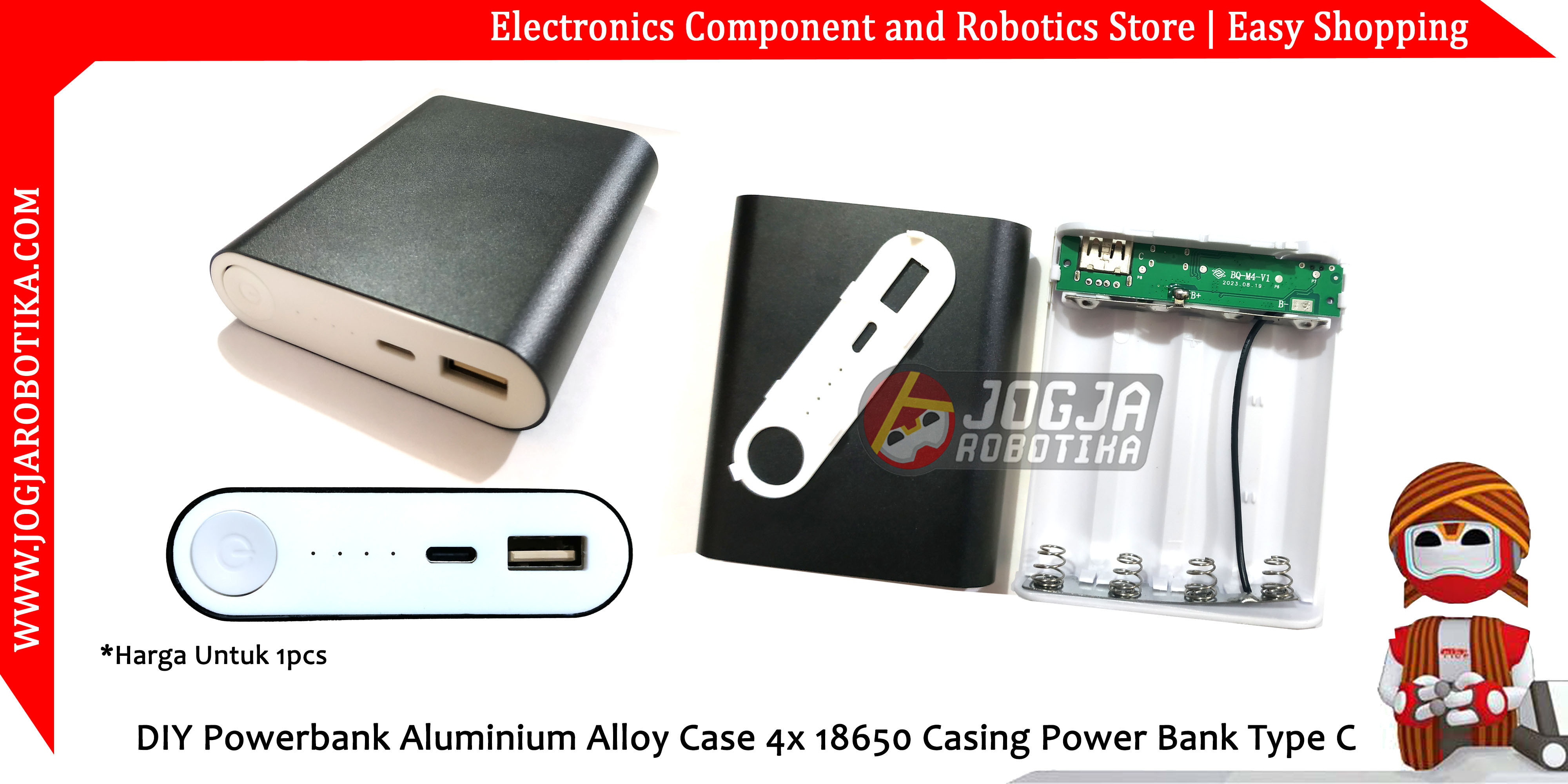 DIY Powerbank Aluminium Alloy Case 4x 18650 Casing Power Bank Type C