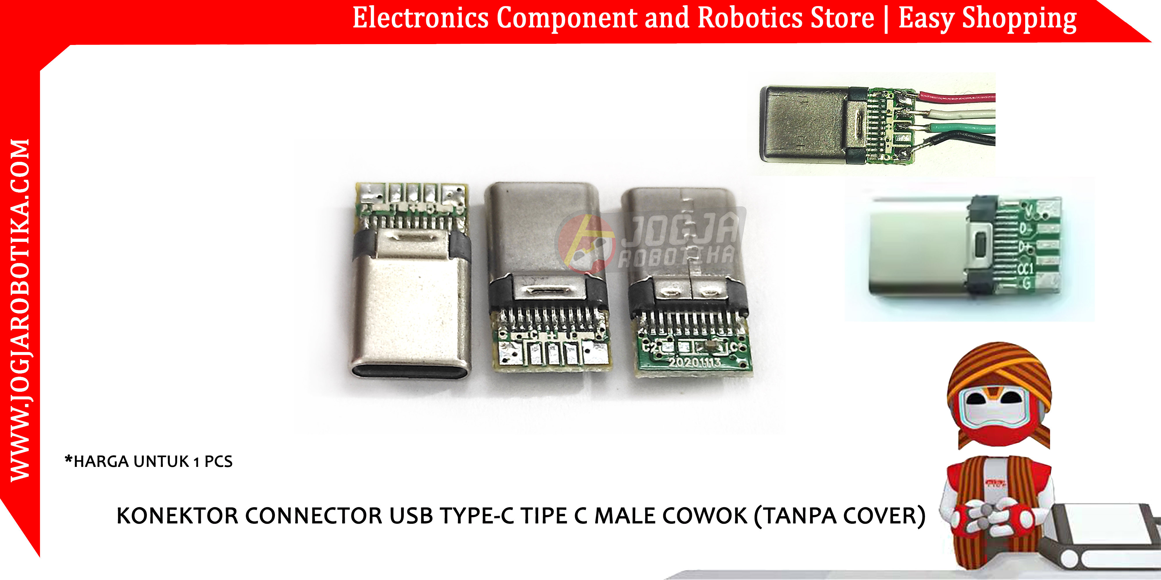 KONEKTOR CONNECTOR USB TYPE-C TIPE C MALE COWOK (TANPA COVER)