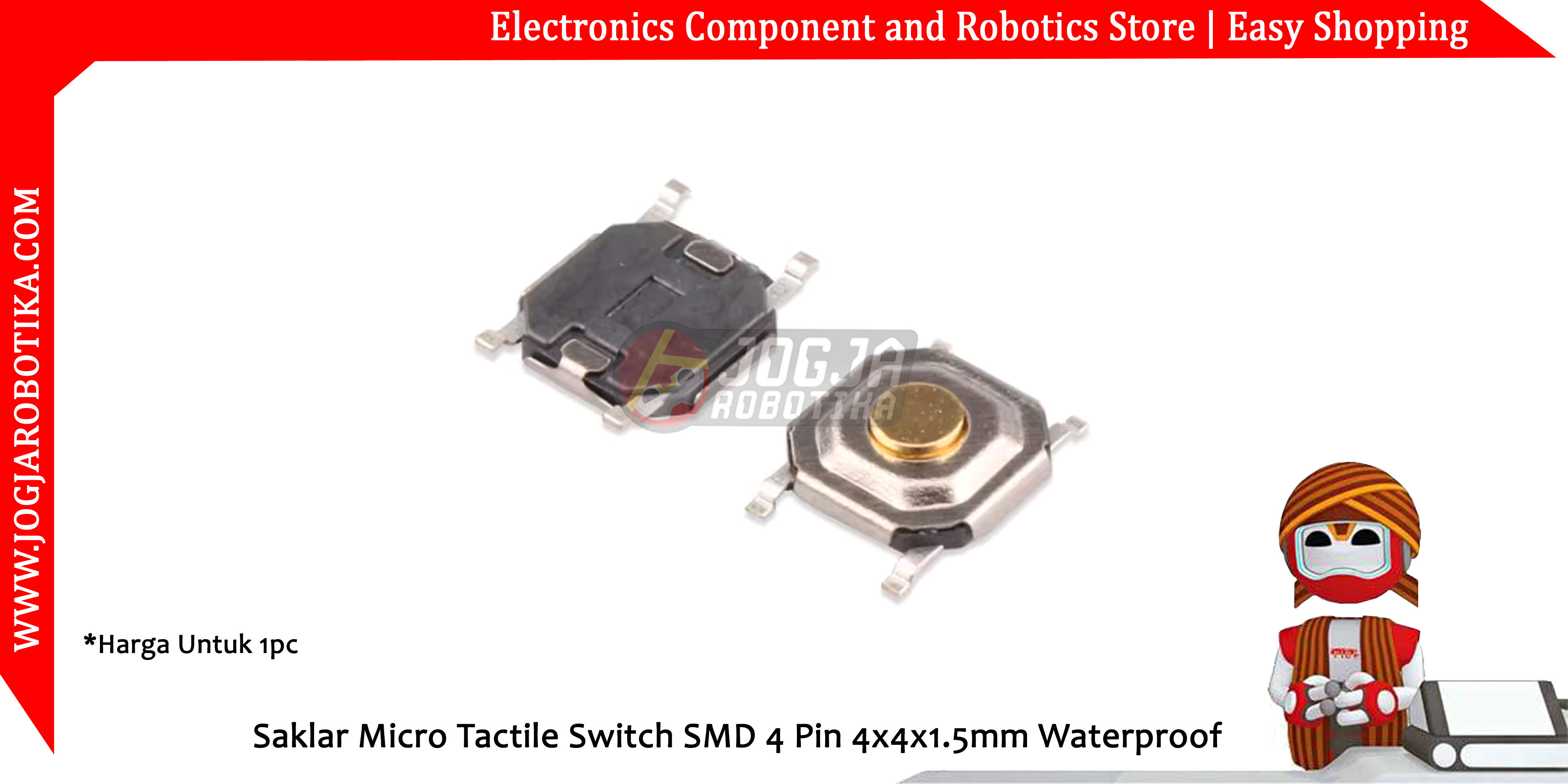 Saklar Micro Tactile Switch SMD 4 Pin 4x4x1.5mm Waterproof
