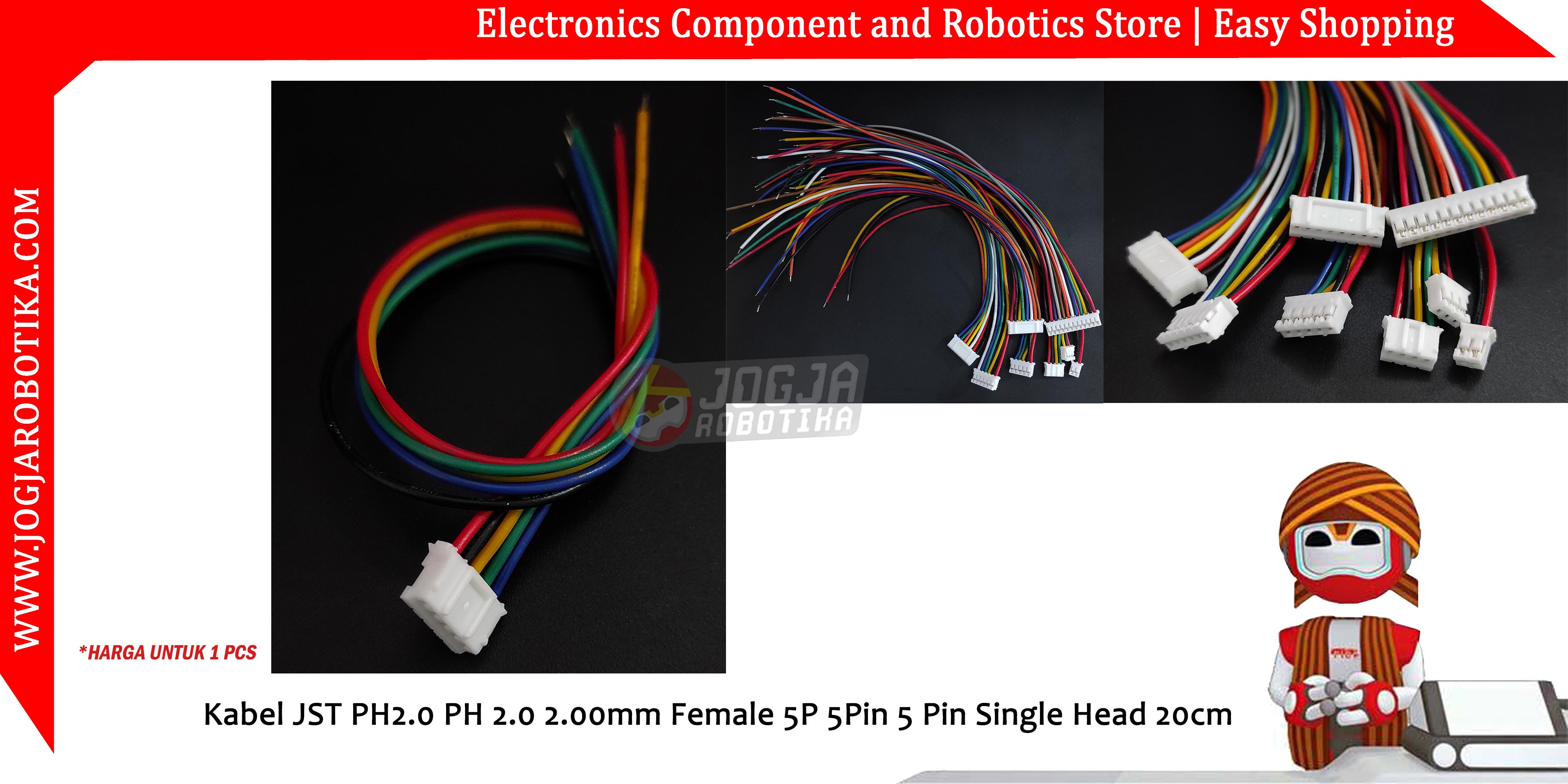 Kabel JST PH2.0 PH 2.0 2.00mm Female 5P 5Pin 5 Pin Single Head 20cm