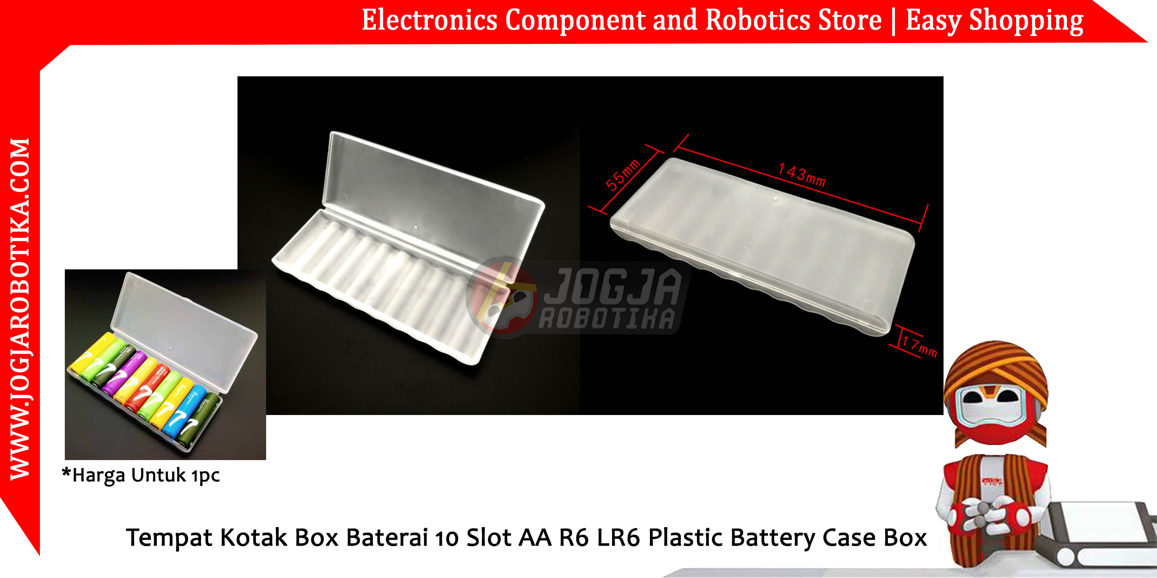 Tempat Kotak Box Baterai 10 Slot AA R6 LR6 Plastic Battery Case Box