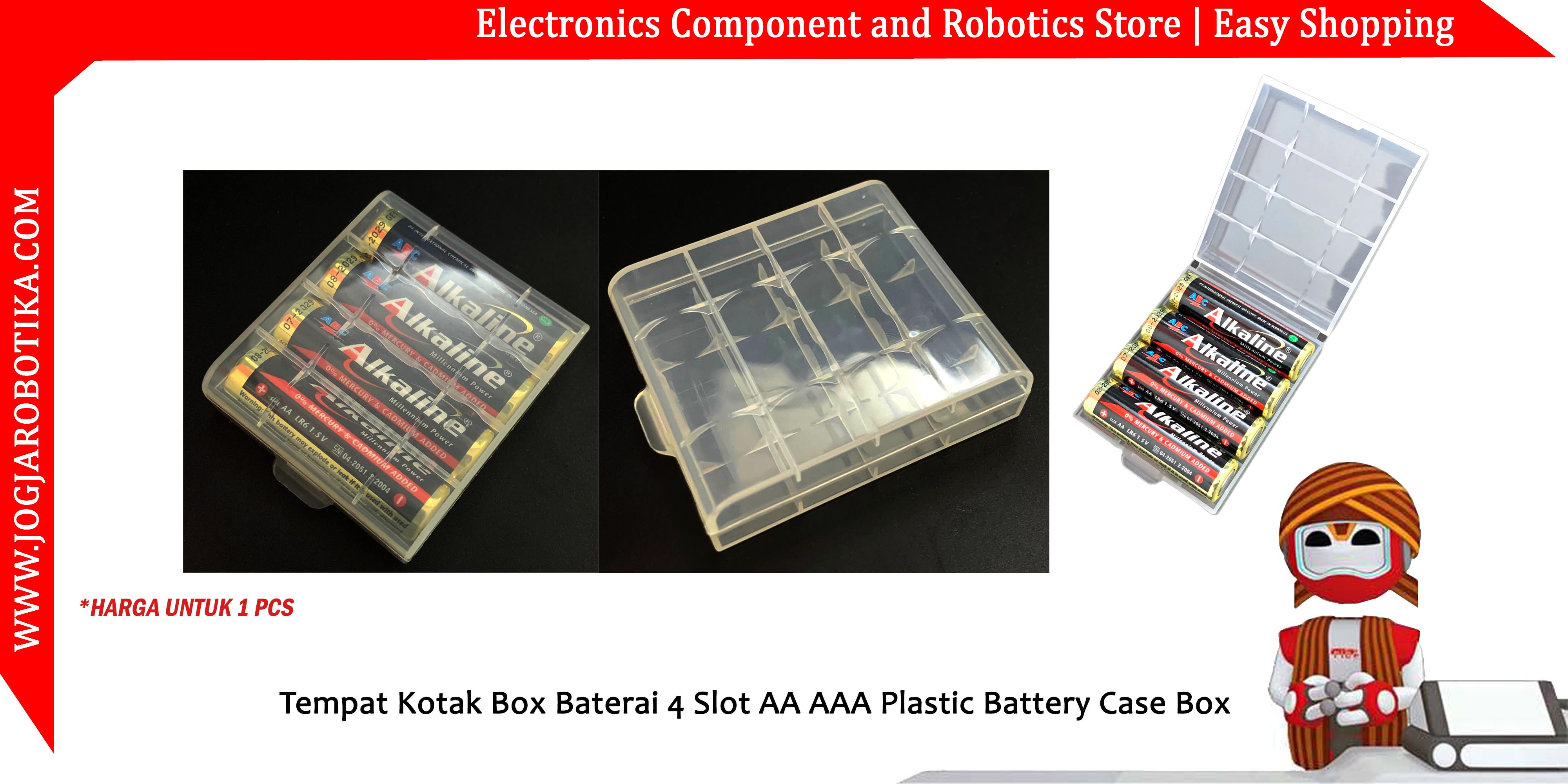 Tempat Kotak Box Baterai 4 Slot AA AAA Plastic Battery Case Box