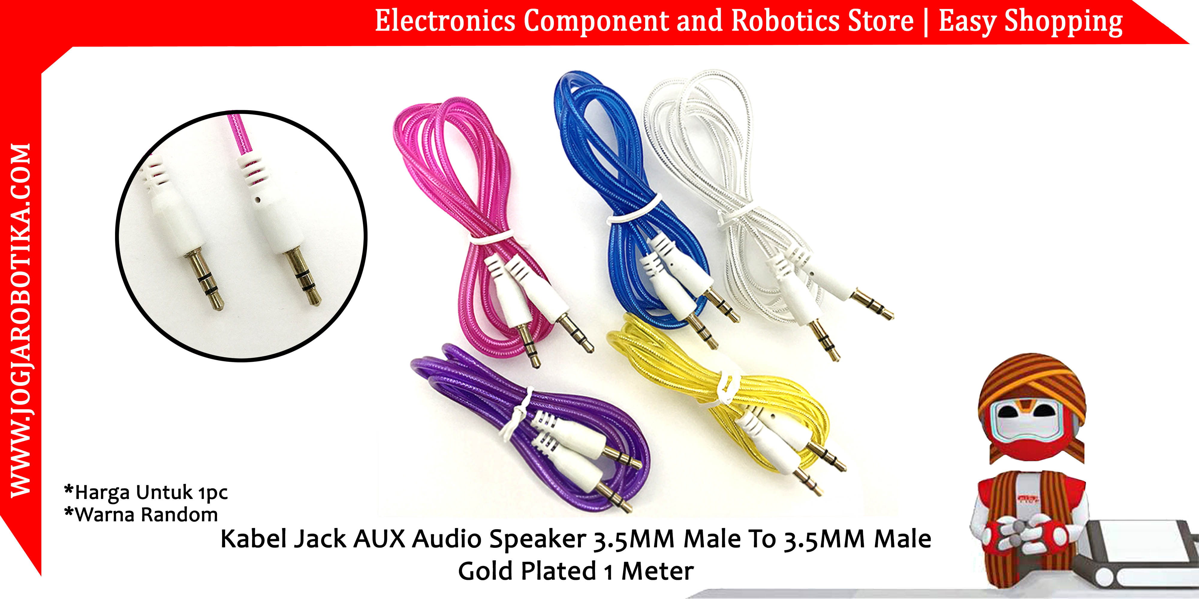 Kabel Jack AUX Audio Speaker 3.5MM Male To 3.5MM Male Stereo Gold Plated 1 Meter