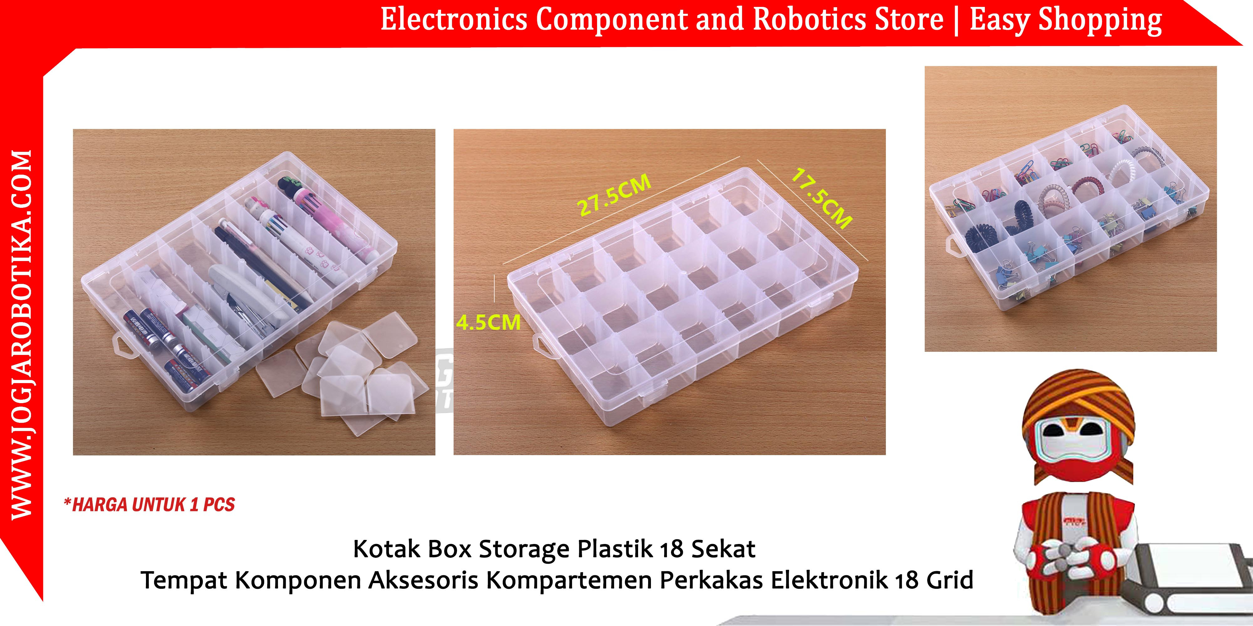 Kotak Box Storage Plastik 18 Sekat Tempat Komponen Aksesoris Kompartemen Perkakas Elektronik 18 Grid