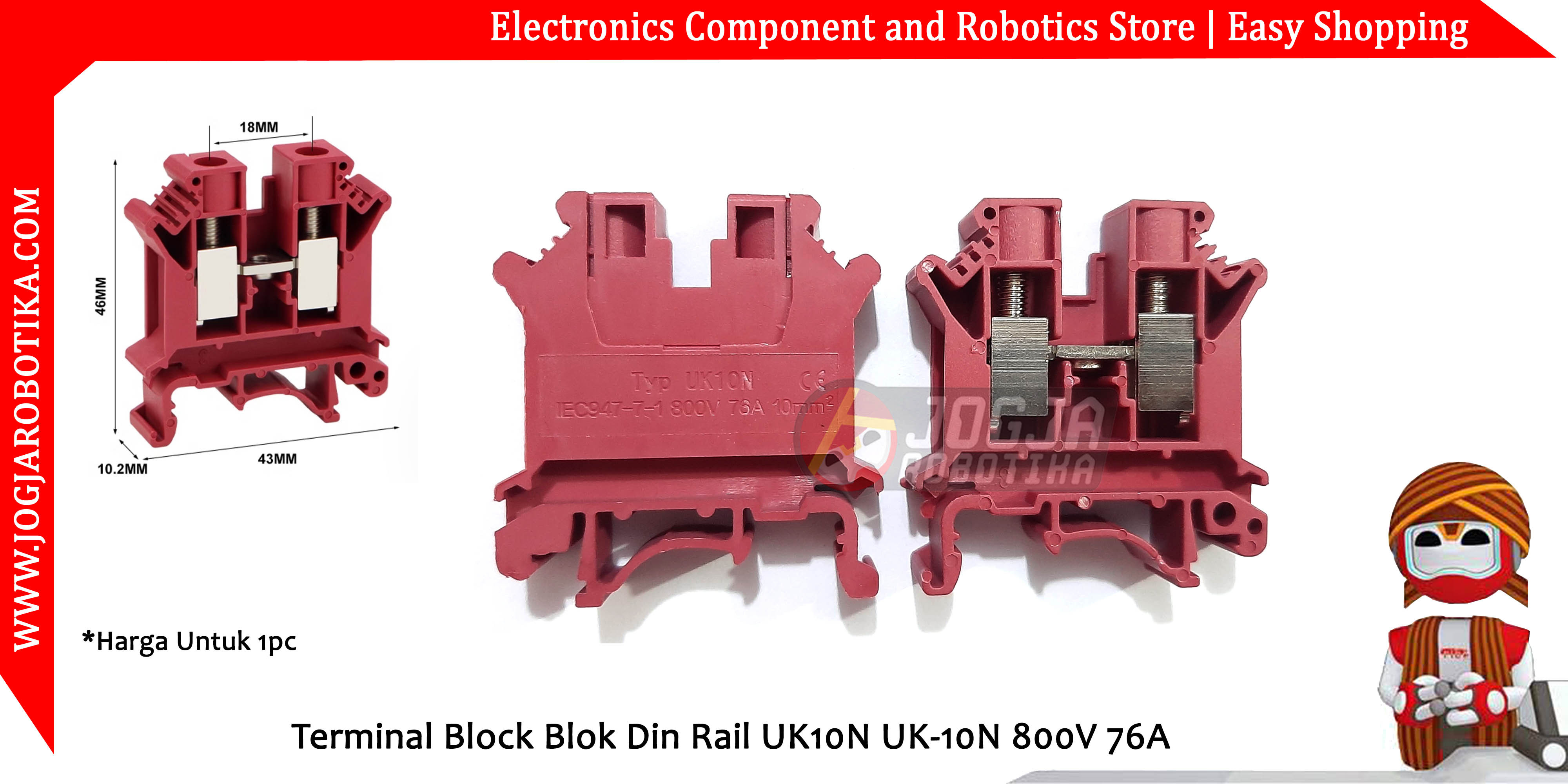 Terminal Block Blok Din Rail UK10N UK-10N 800V 76A