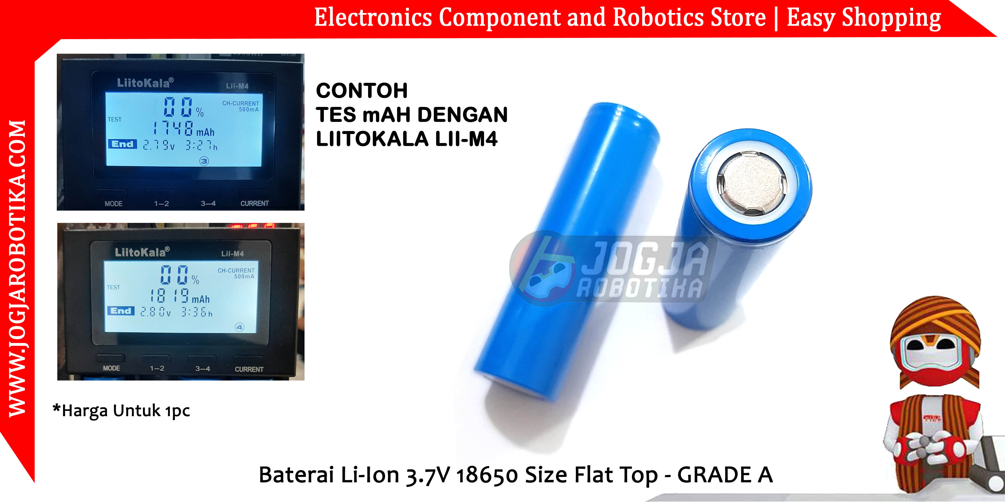 Baterai Li-Ion 3.7V 18650 Size Flat Top - GRADE A