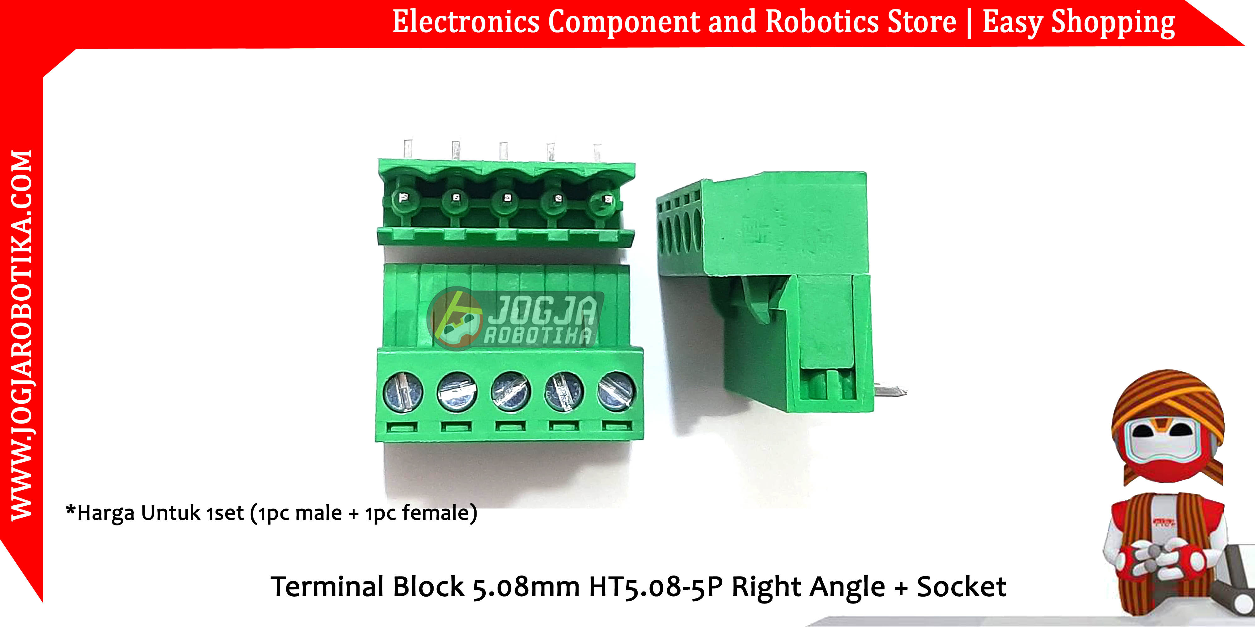 Terminal Block 5.08mm HT5.08-5P Right Angle + Socket