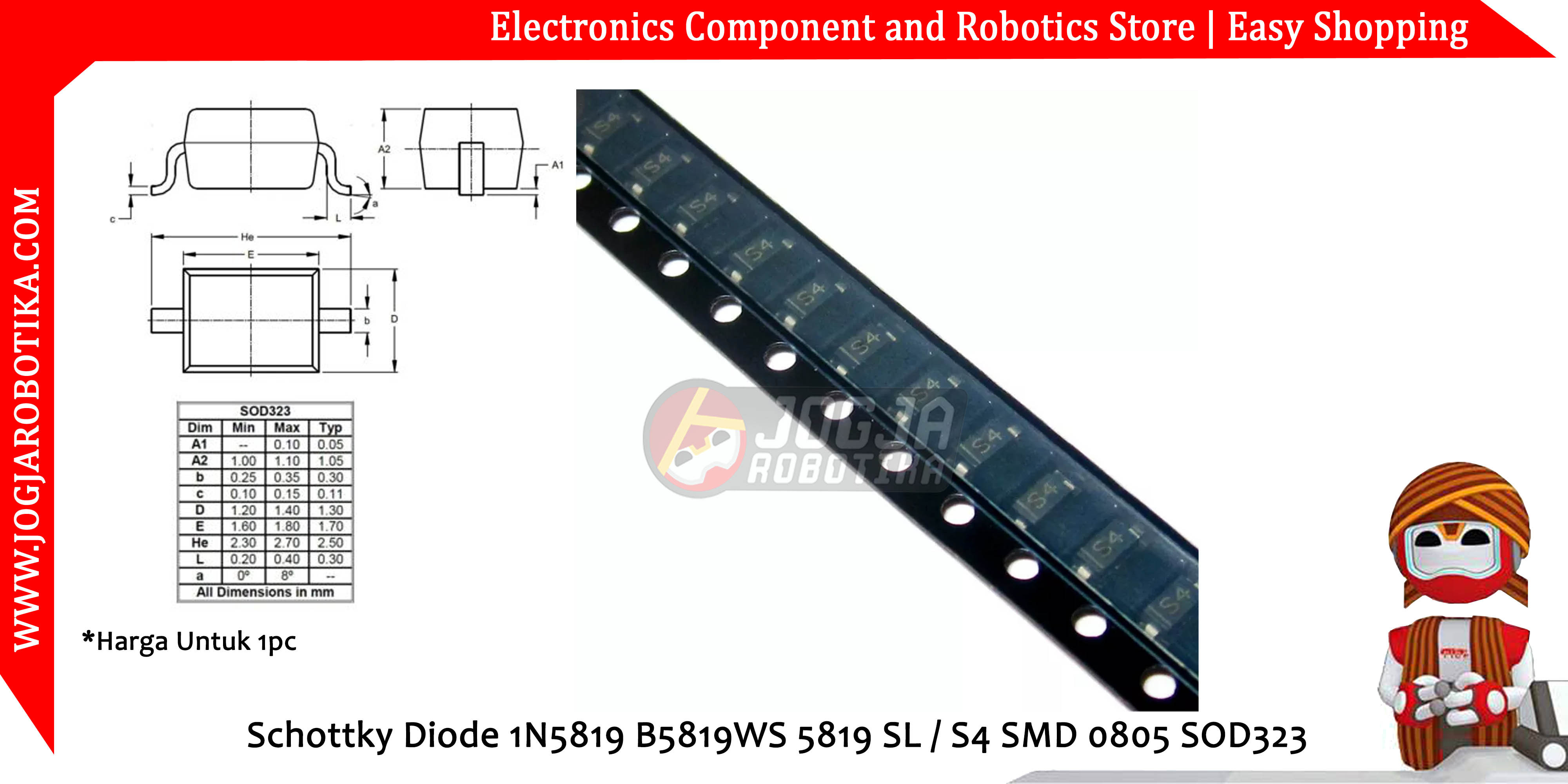 Schottky Diode 1N5819 B5819WS 5819 SL / S4 SMD 0805 SOD323