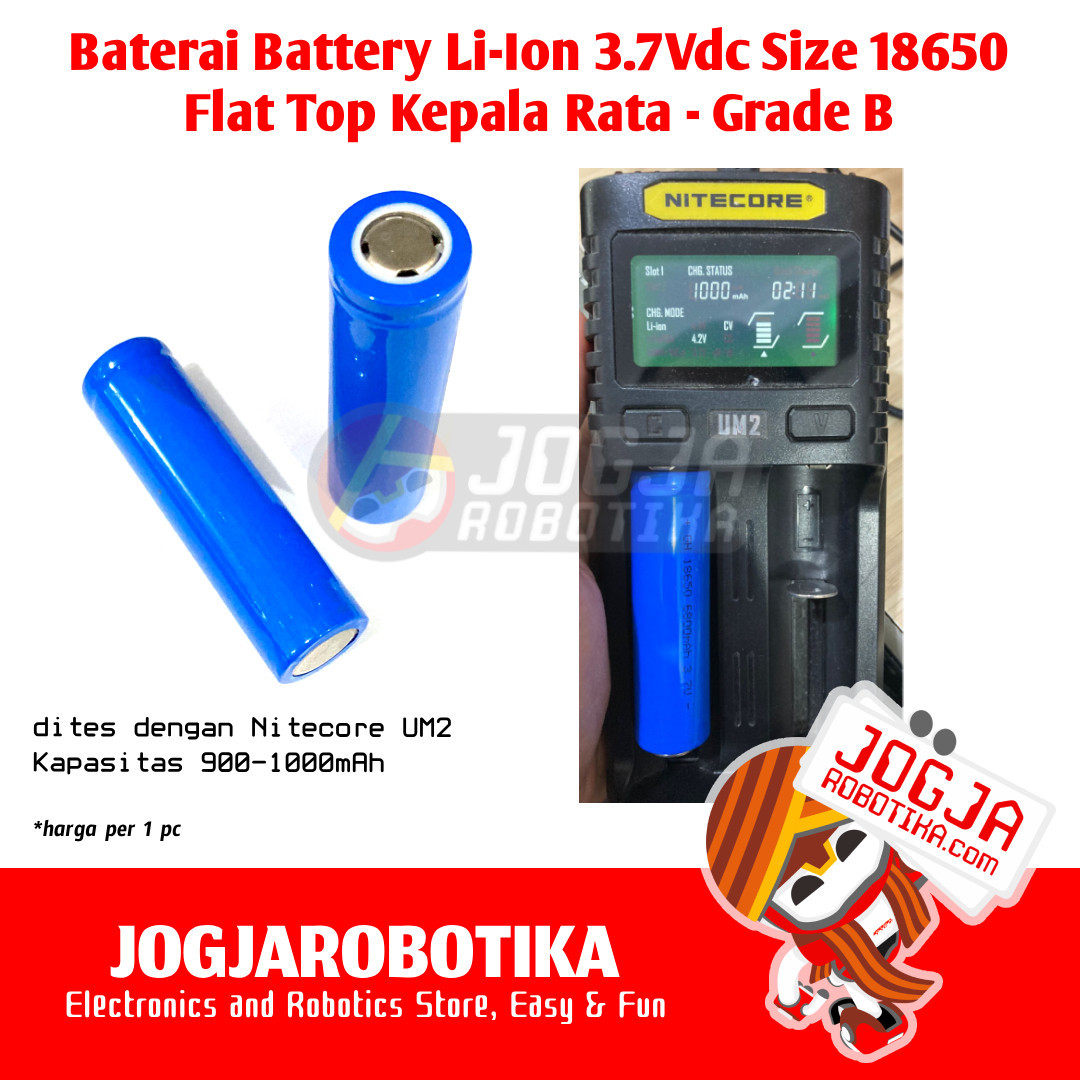 BATERAI LI-ION 3.7V 18650 SIZE FLAT TOP - GRADE B