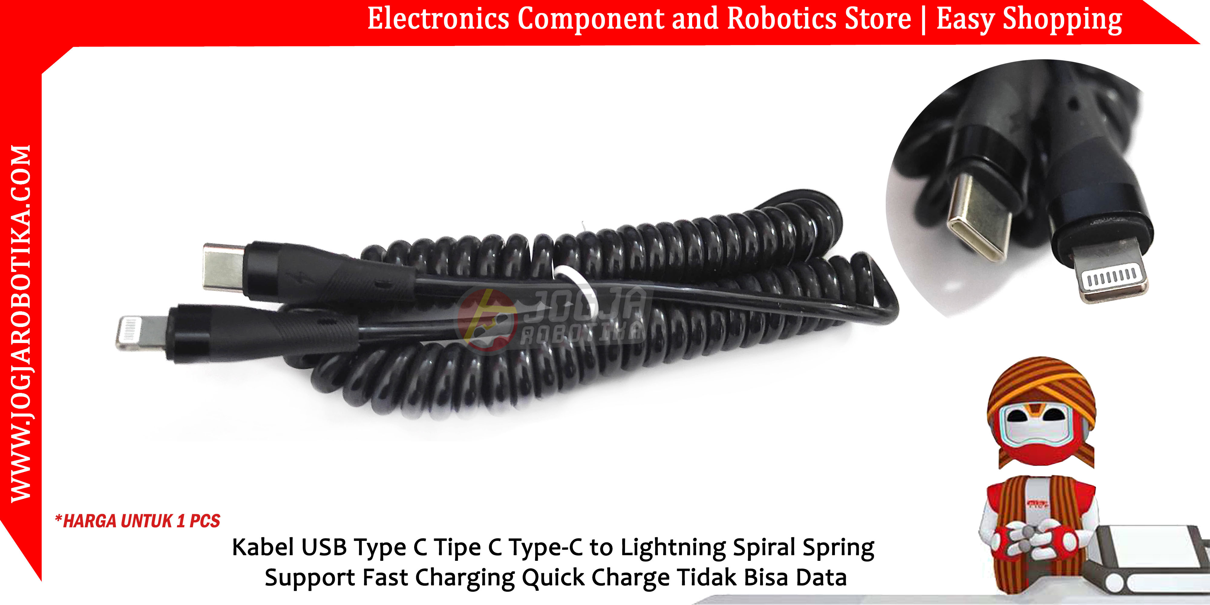 Kabel USB Type C Tipe C Type-C to Lightning Spiral Spring Support Fast Charging Quick Charge Tidak Bisa Data