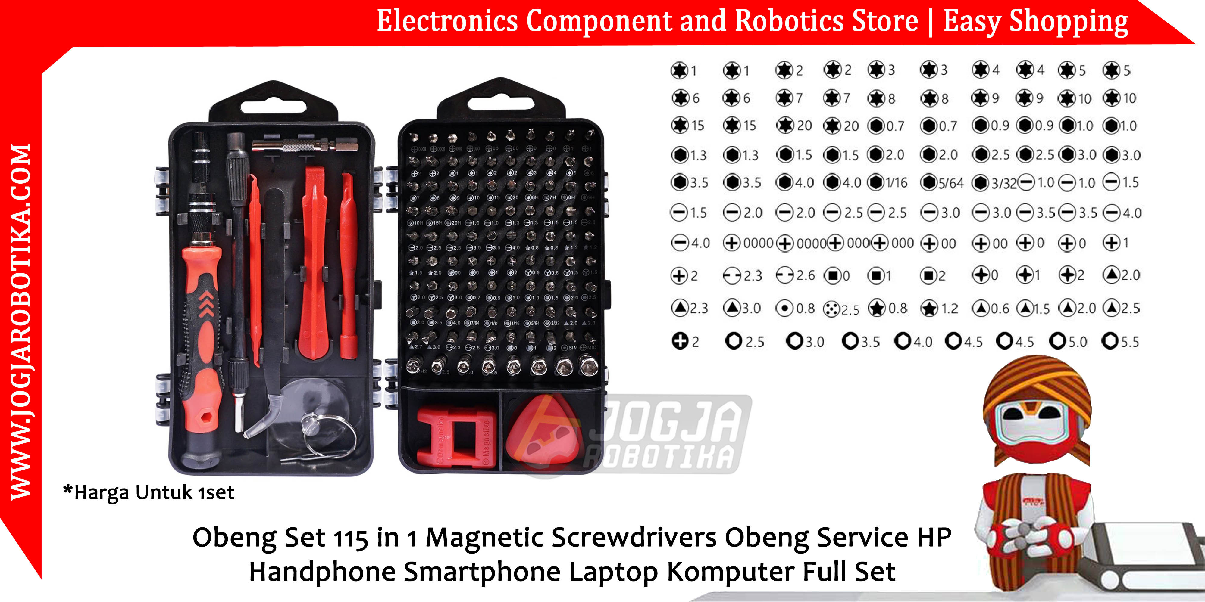 Obeng Set 115 in 1 Magnetic Screwdrivers Obeng Service HP Handphone Smartphone Laptop Komputer Full Set