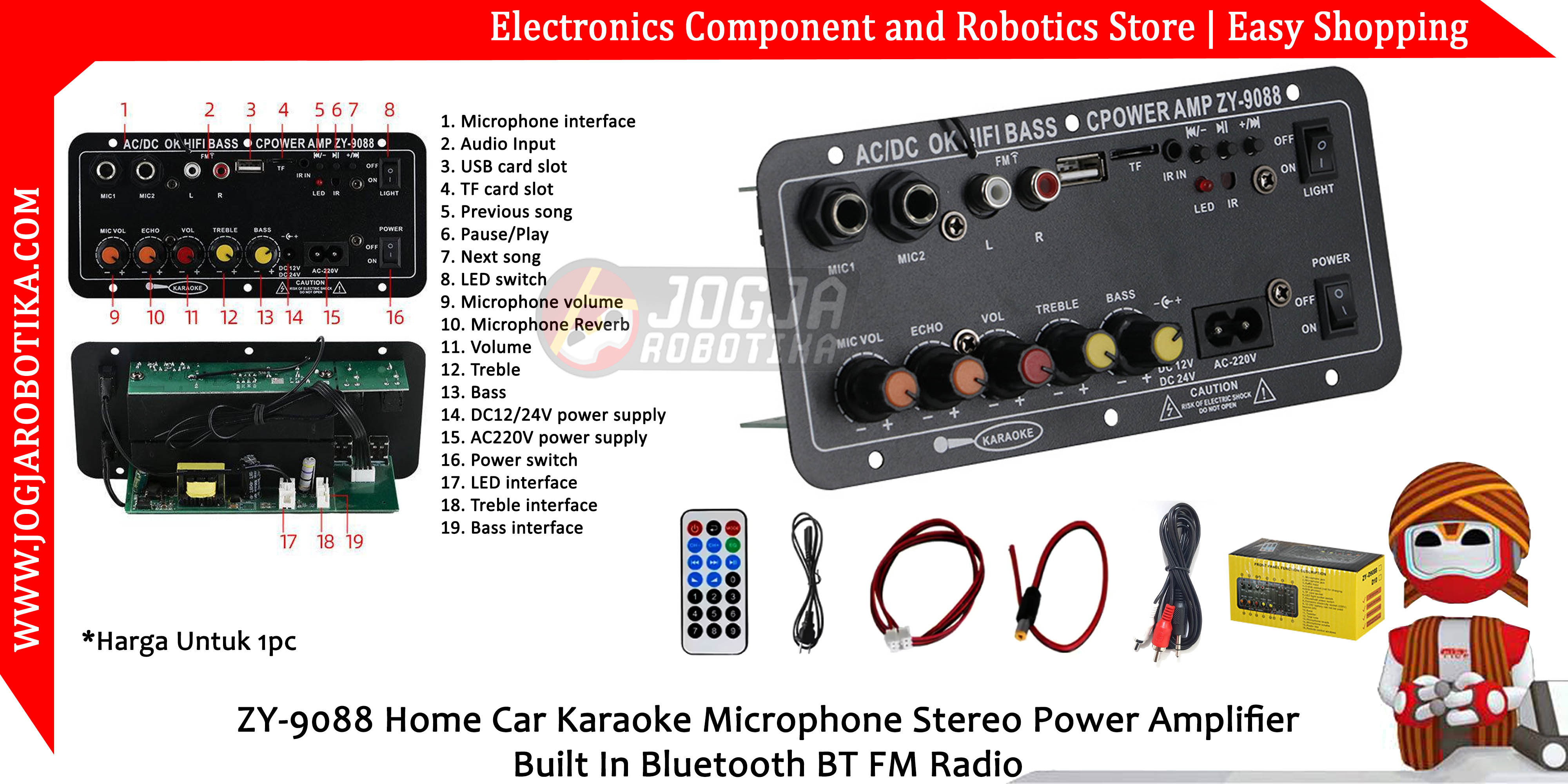 ZY-9088 Home Car Karaoke Microphone Stereo Power Amplifier Built In Bluetooth BT FM Radio