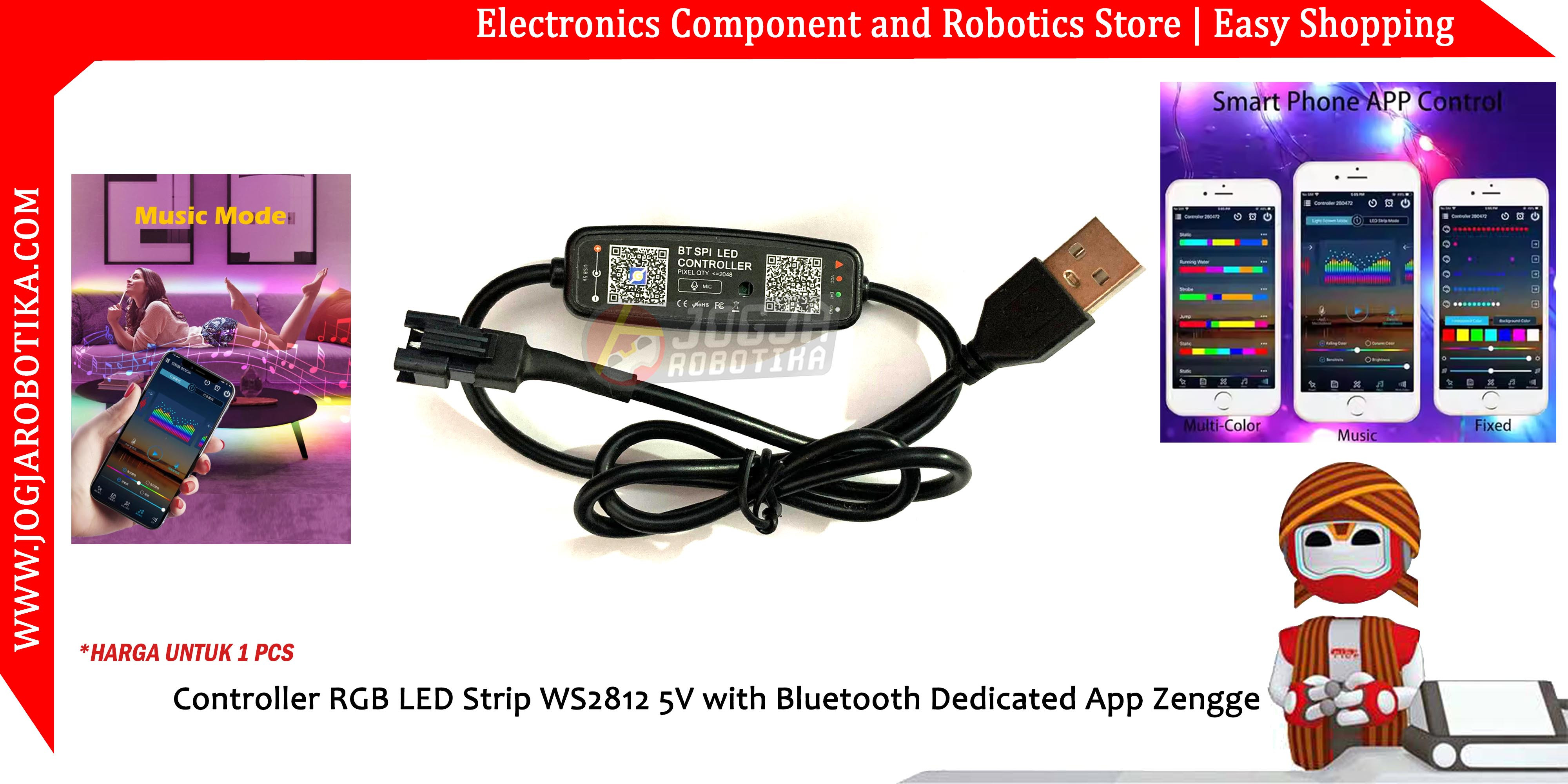 Controller RGB LED Strip WS2812 5V USB with Bluetooth Dedicated App Zengge