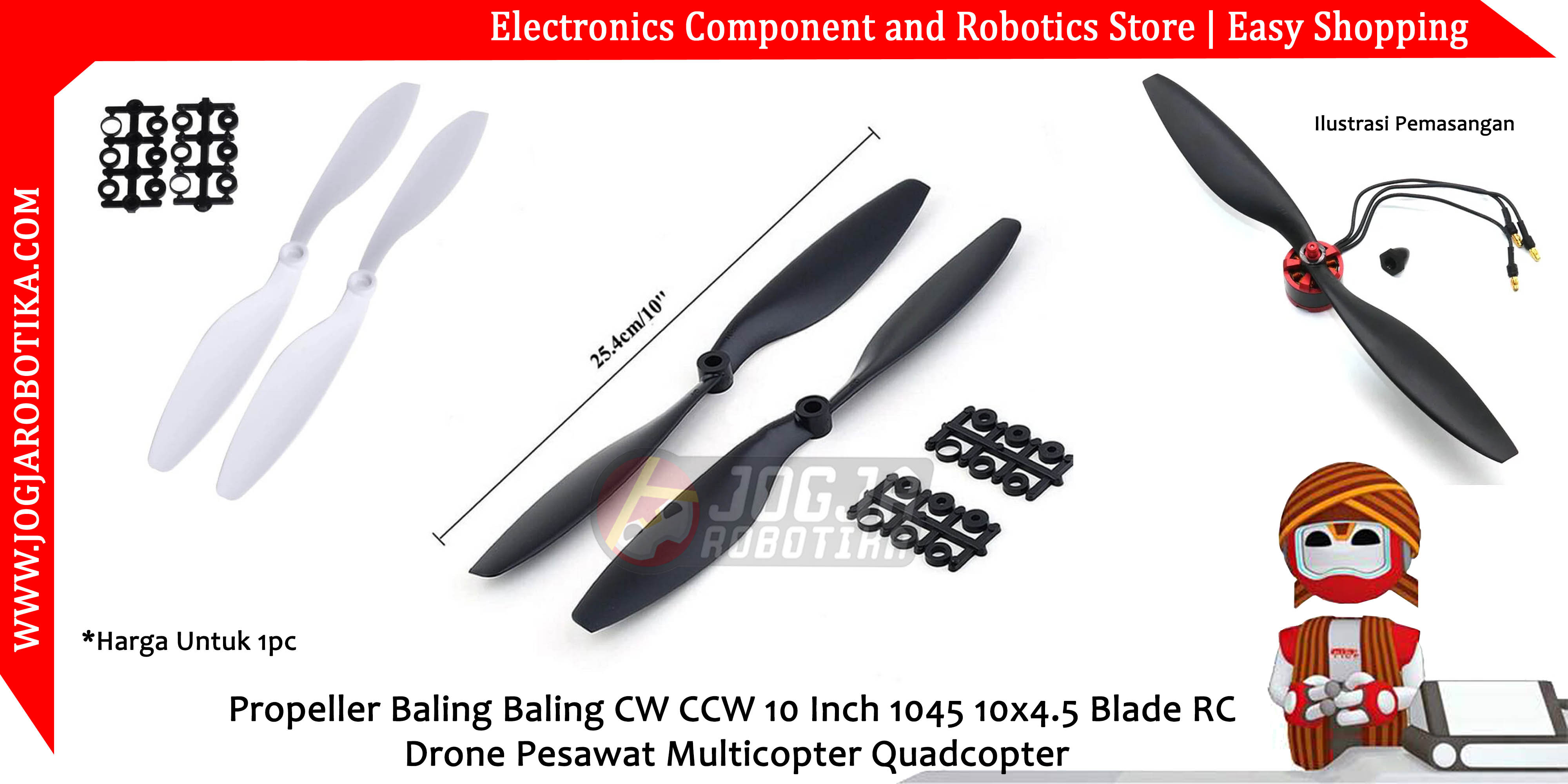Propeller Baling Baling CW CCW 10 Inch 1045 10x4.5 Blade RC Drone Pesawat Multicopter Quadcopter - Hitam