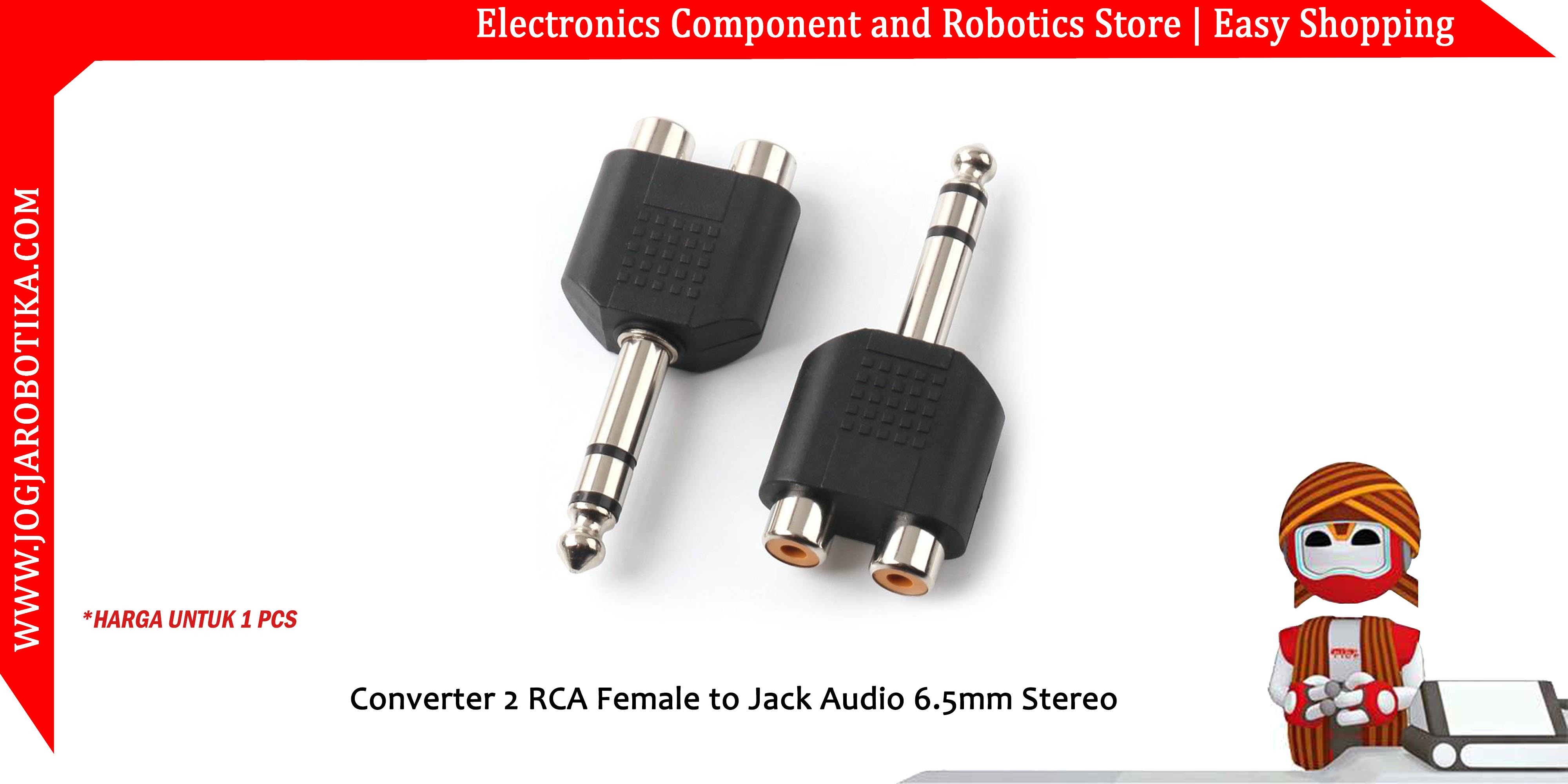 Converter 2 RCA Female to Jack Audio 6.5mm Stereo