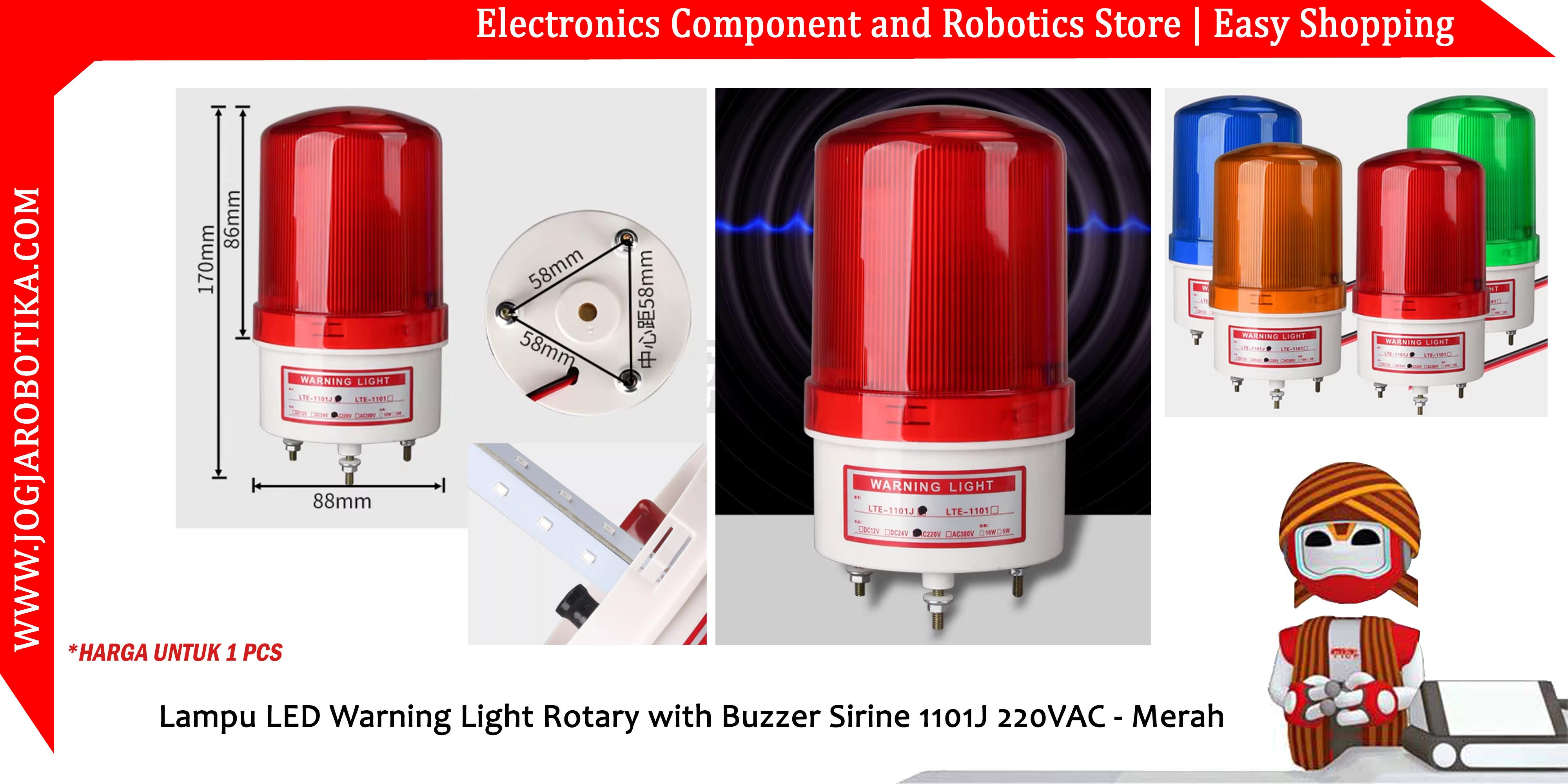 Lampu LED Warning Light Rotary with Buzzer Sirine BEM-1101J 220VAC - Merah