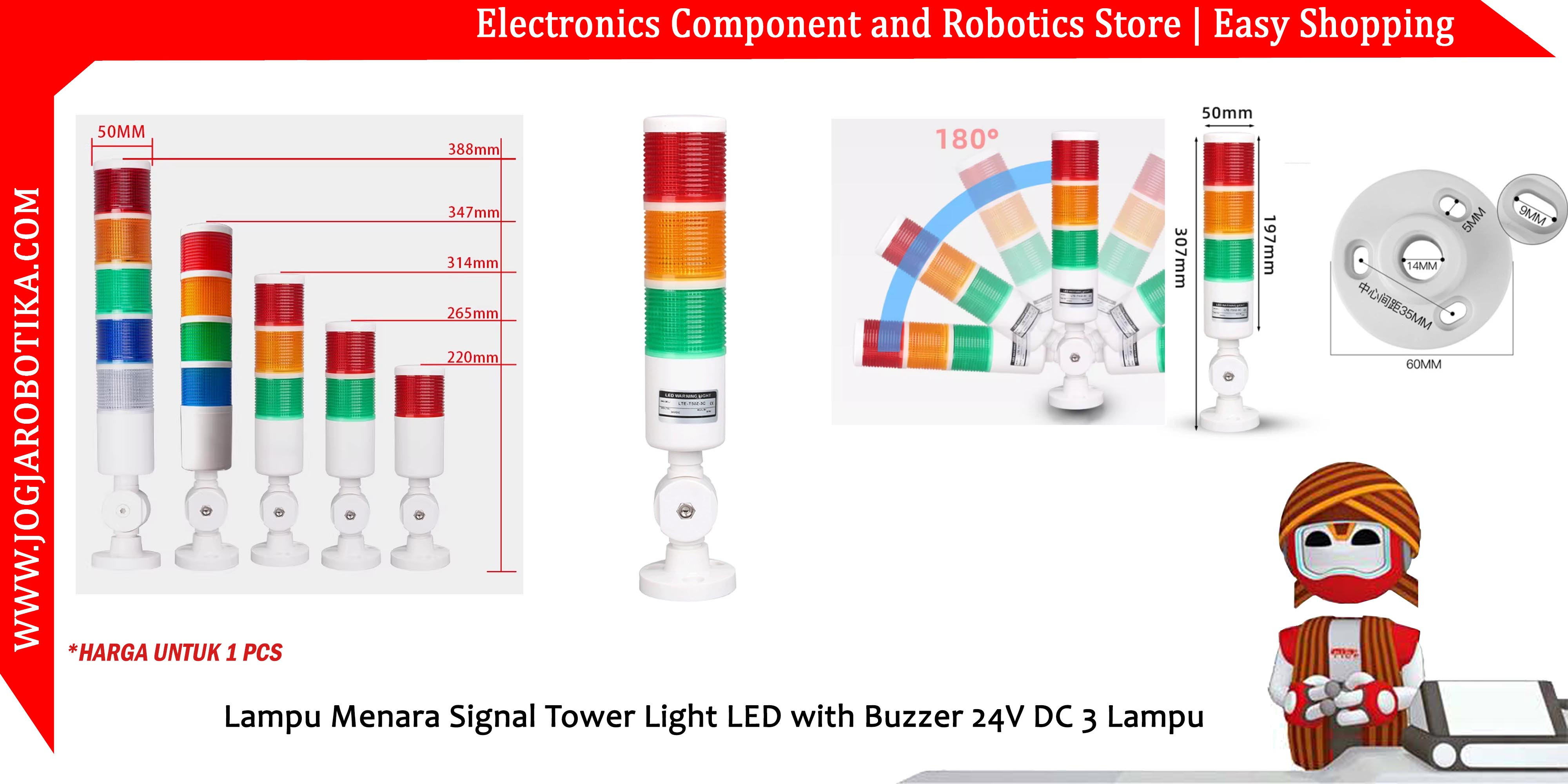 Lampu Menara Signal Tower Light LED with Buzzer 24V DC 3 Lampu