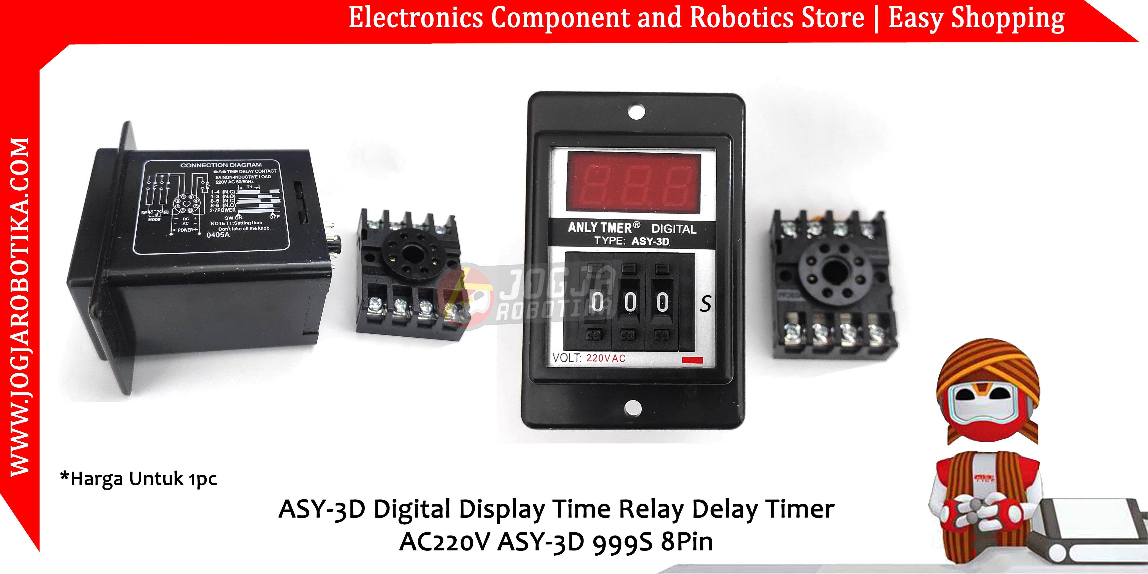 ASY-3D Digital Display Time Relay Delay Timer AC220V ASY-3D 999S 8Pin